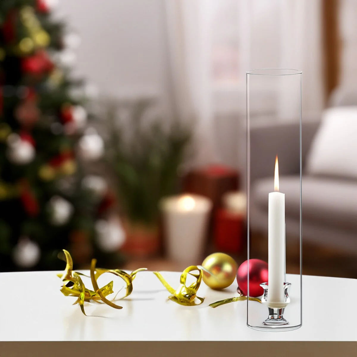 Clear Glass Cylinder Hurricane Chimney Tube, Candle Cover - 1 Piece