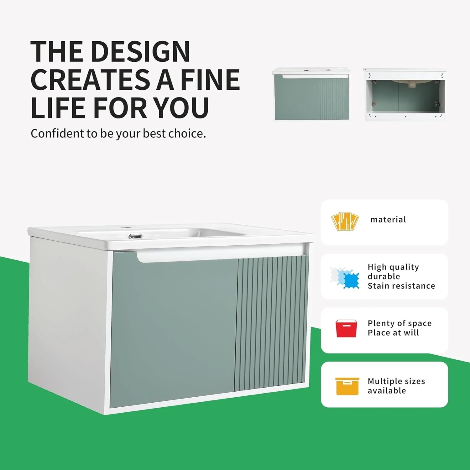 BNK 28/ 32/36/40 Inch Single Sink Bathroom Vanity with Soft Close Door, Modern Floating Vanity