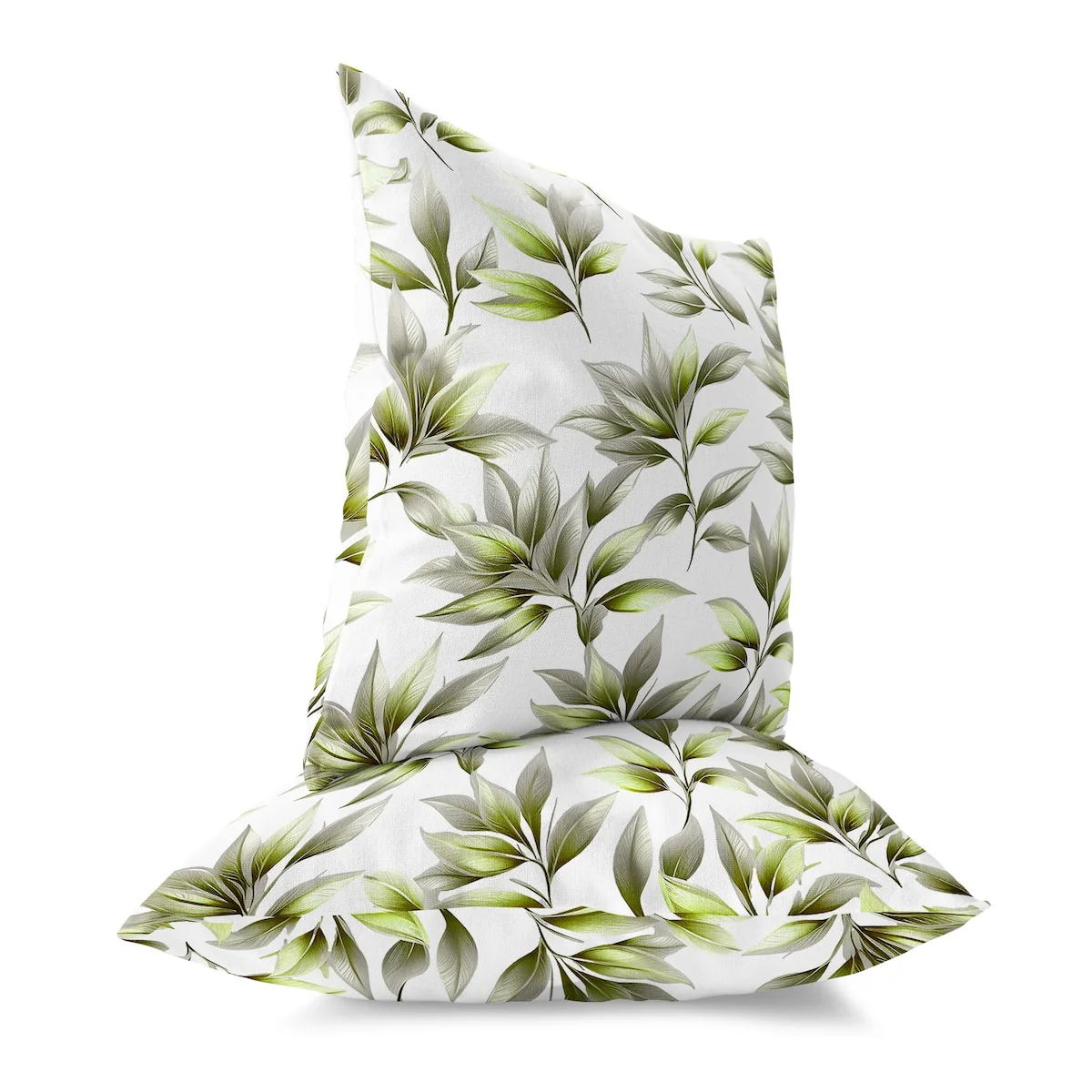 Silver And Green Enchanted Leaflet Indoor/Outdoor Throw Pillow Zipper