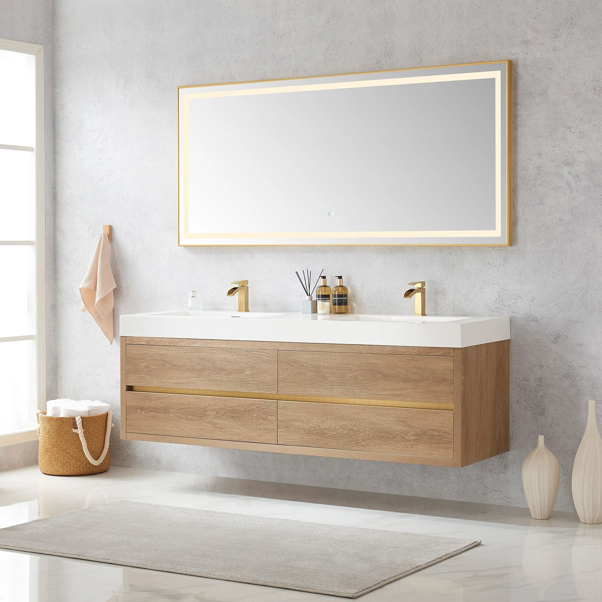 Palencia Double Floating Vanity with Composite Sink Top without Mirror