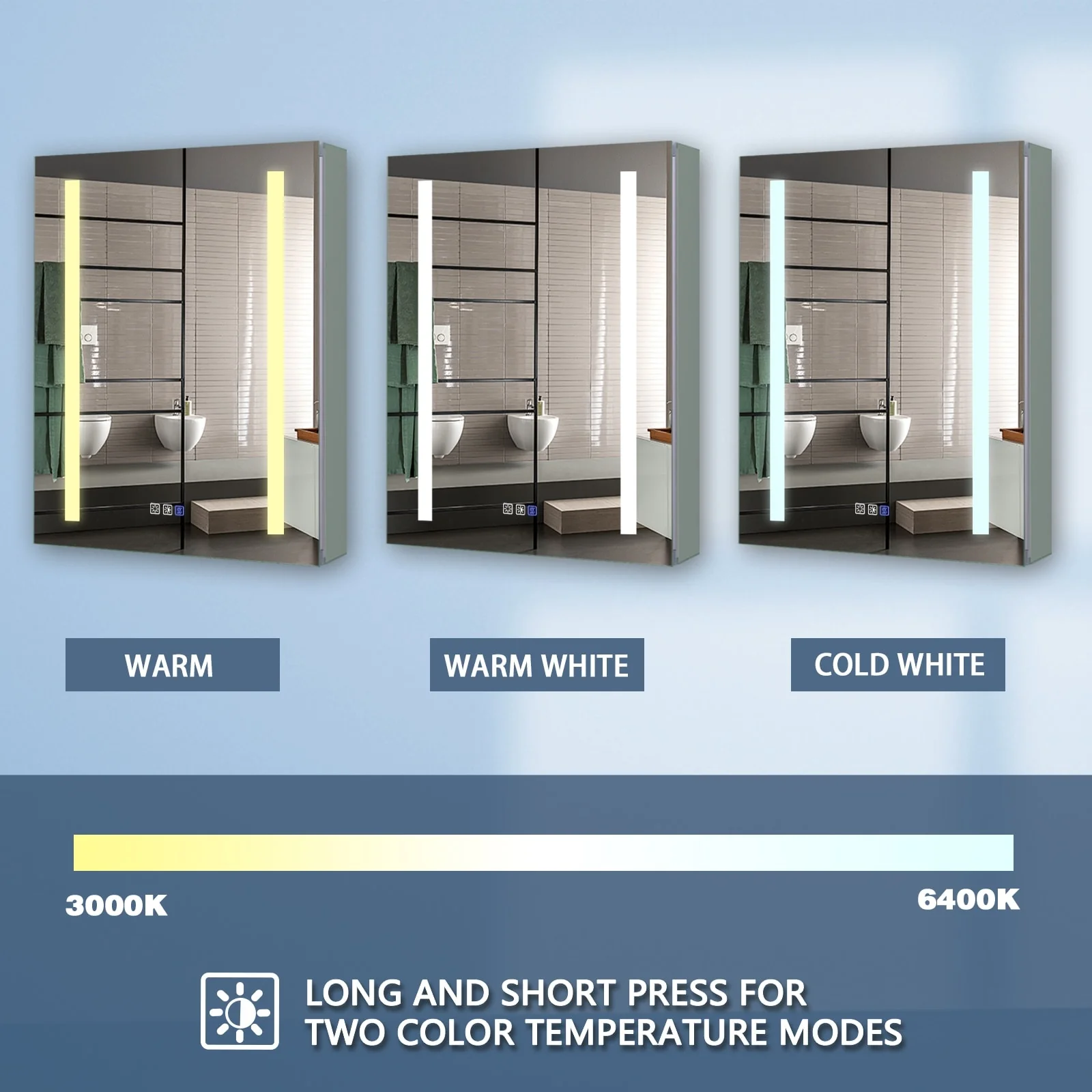ExBrite 3 Touch Switch LED Lighted Bathroom Medicine Cabinet with Mirror, Recessed or Surface Mount, Defog, Stepless Dimming