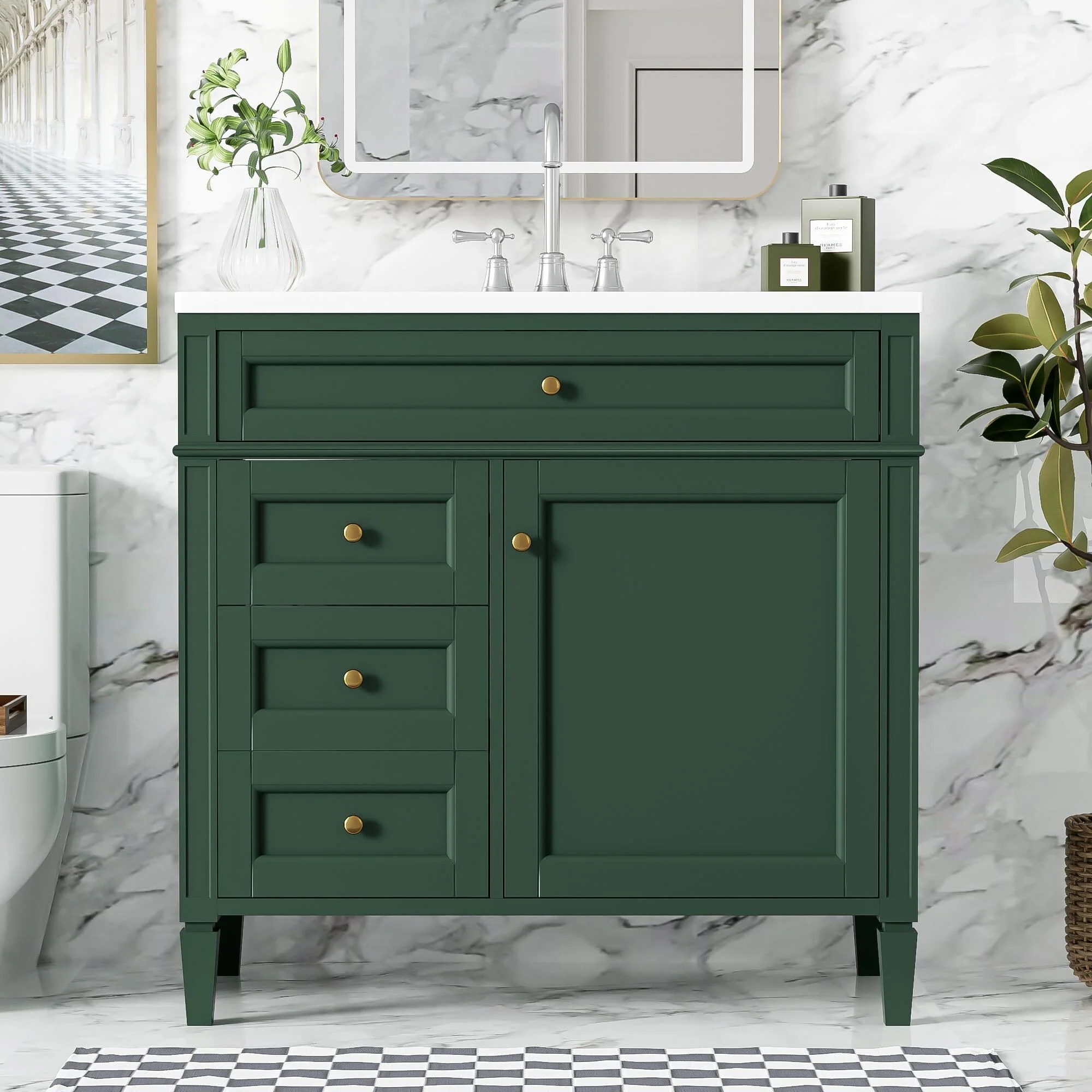 Bathroom Vanity with Single Sink, Bathroom Vanities with 2 Drawers, Bathroom Storage Cabinet with 1 Tip-Out Drawer and 1 Door