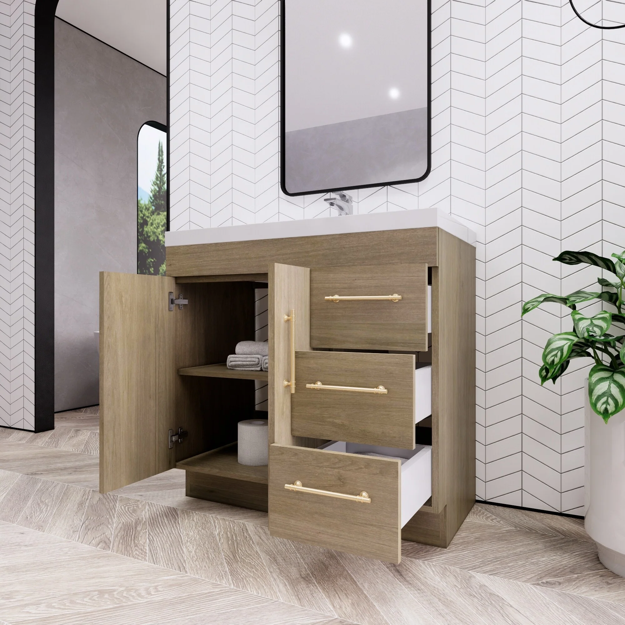 Eliza 36 Freestanding Vanity (Right Drawers) with Single Sink