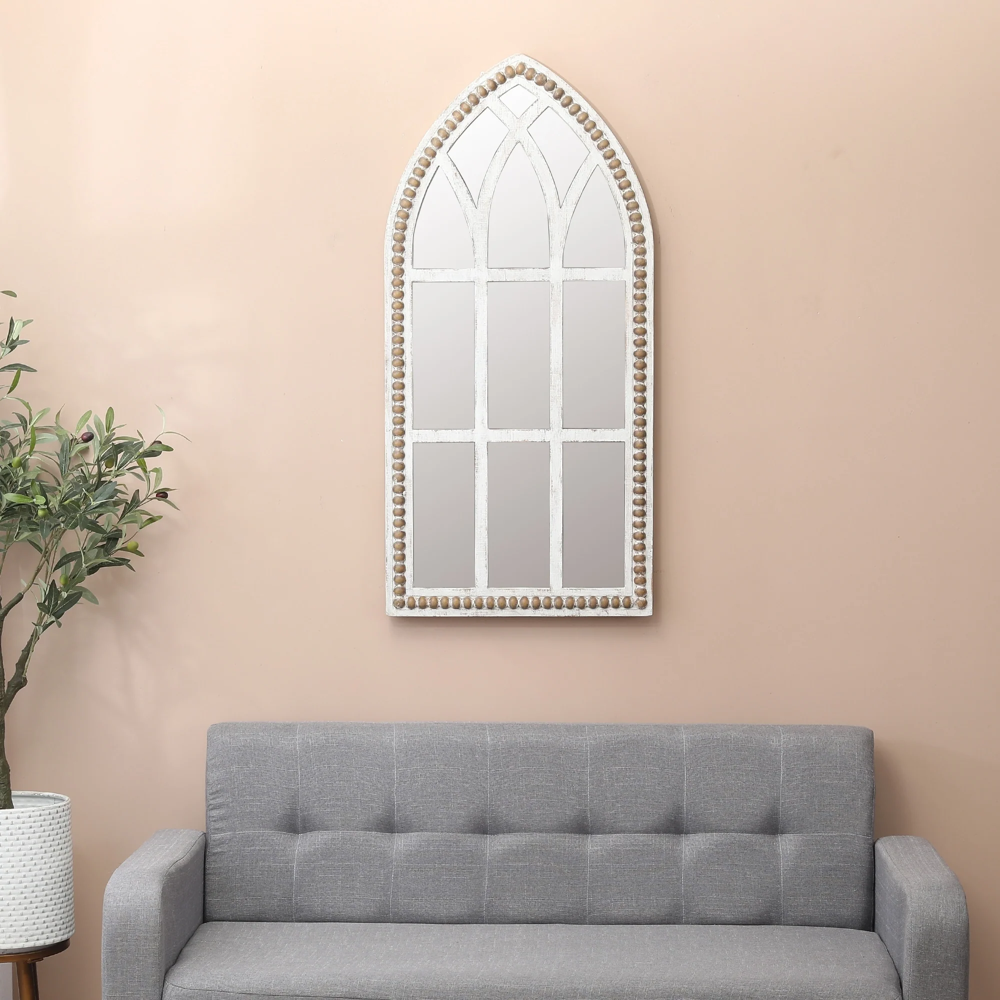 The Gray Barn Spehar Rustic Wood Cathedral Wall Mirror