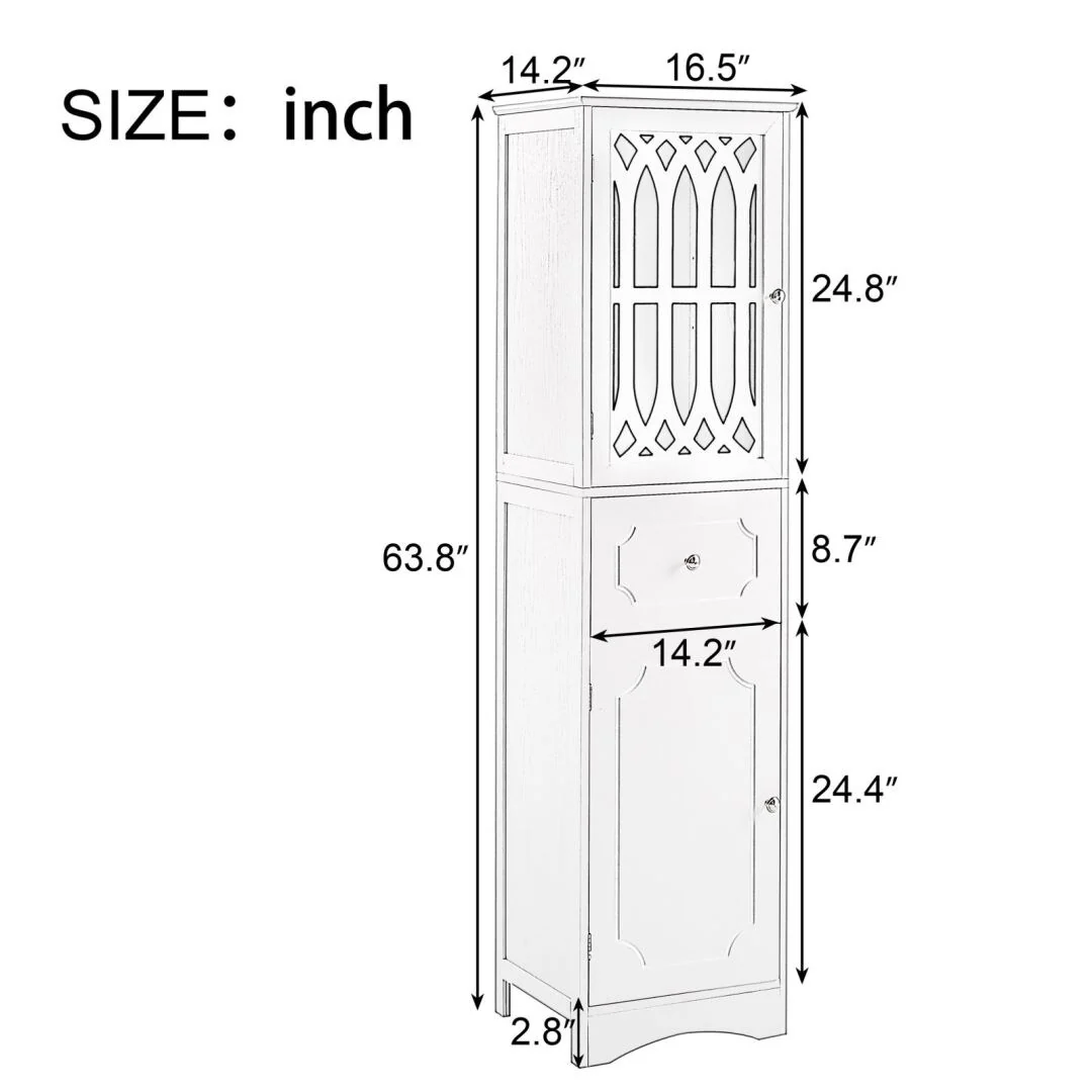 Tall Bathroom Cabinet, Freestanding Storage Cabinet with Drawer and Doors