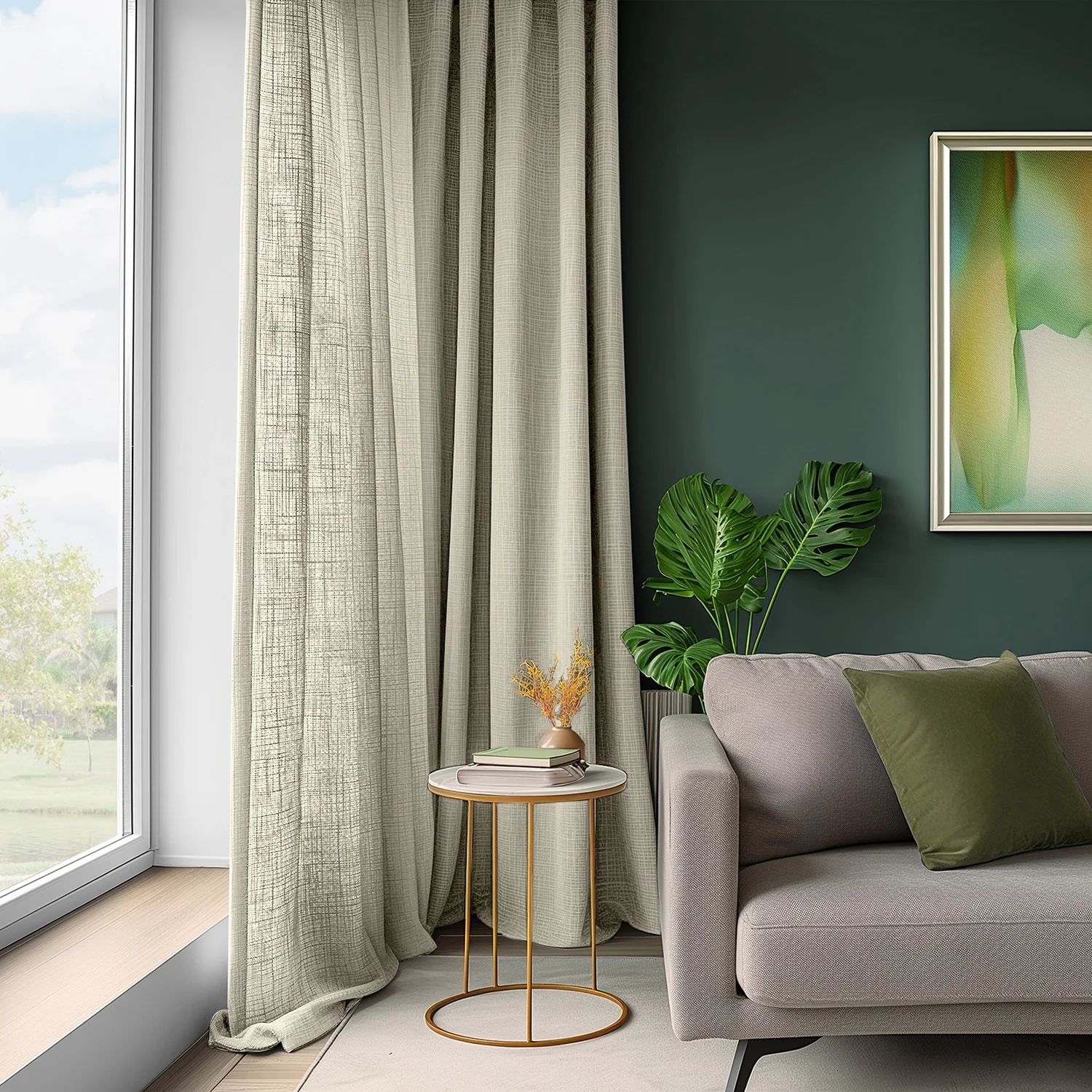 Exclusive Fabrics Simply Faux Linen Curtains (2 Panel) Light Filtering Curtains For Bedroom & Living Room Curtains