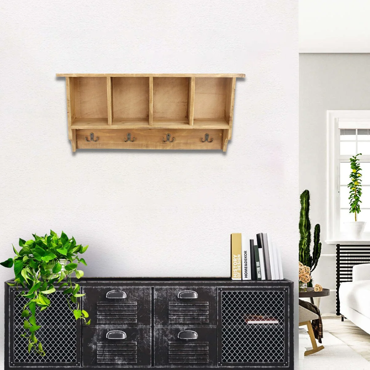 Brown Natural Wood Wall Hanging Storage