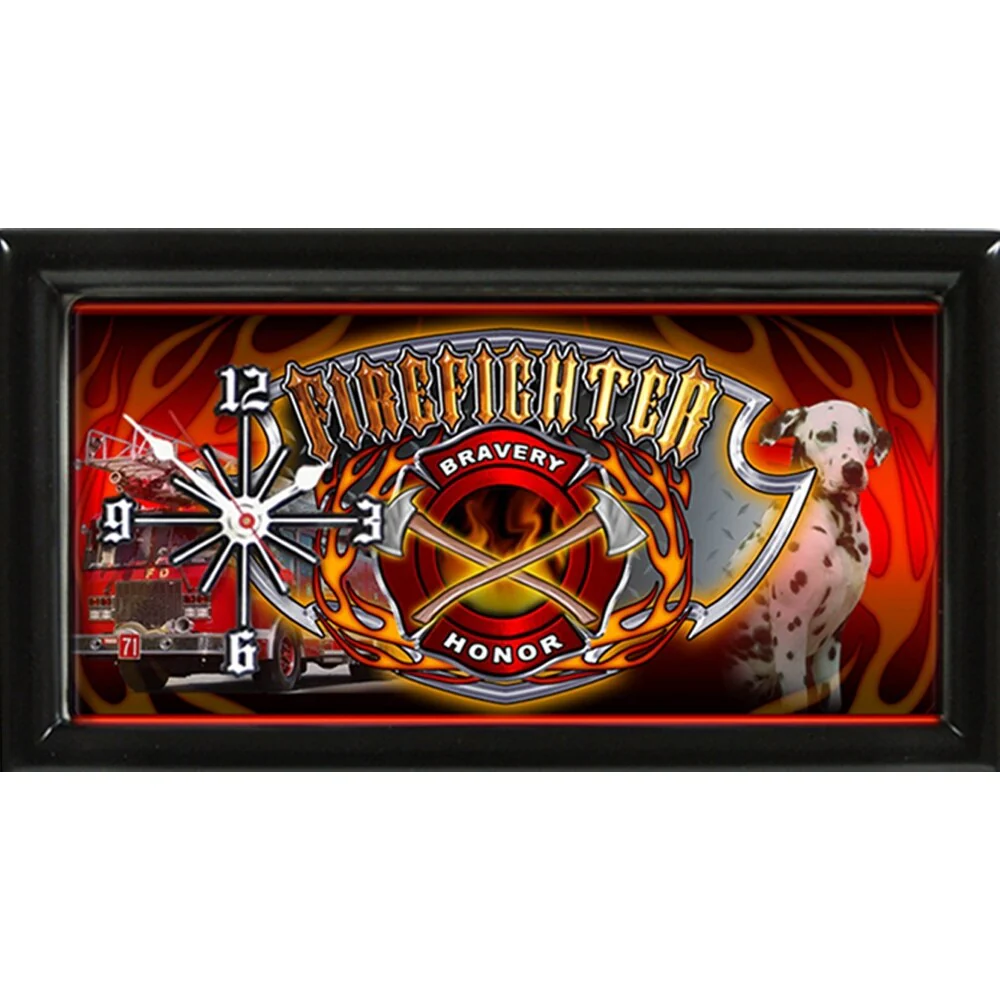Fire Dept Clock W/ Dog Bravery And Honor