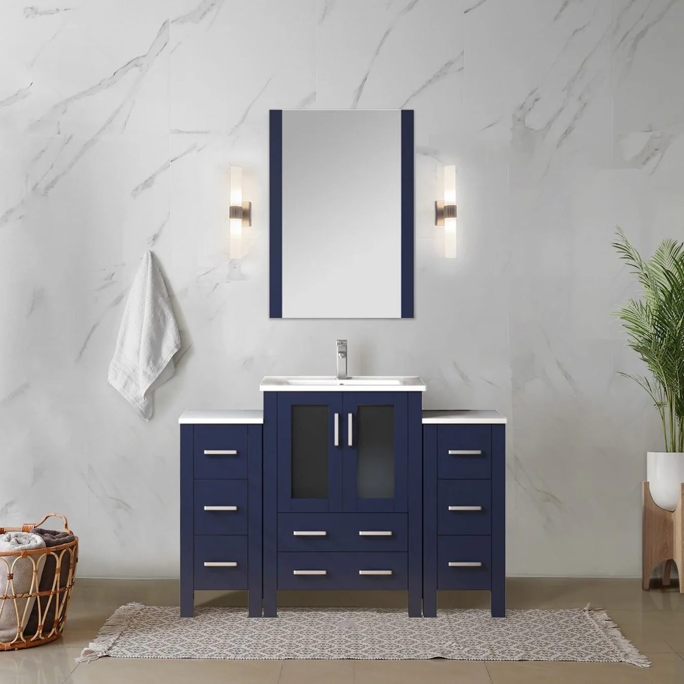 Volez Bath Vanity with Side Cabinet and Mirror