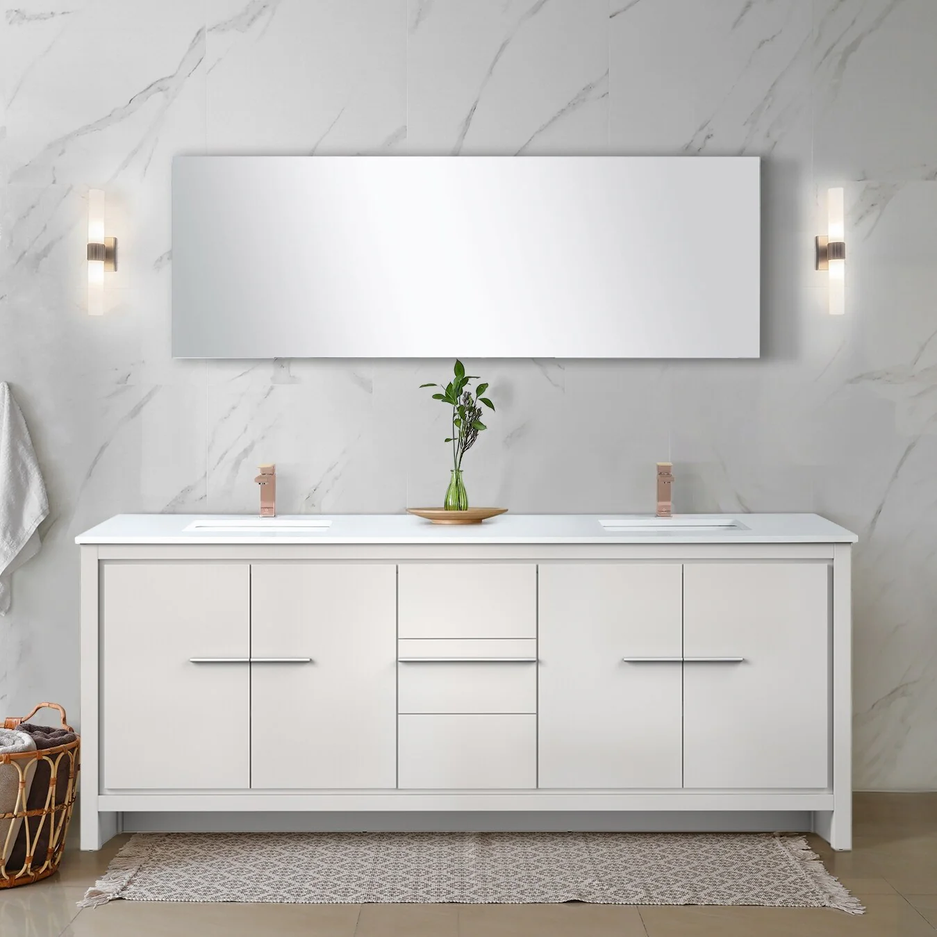 Lafarre Bath Vanity Cultured Marble Top, Sink and Rose Gold Faucet