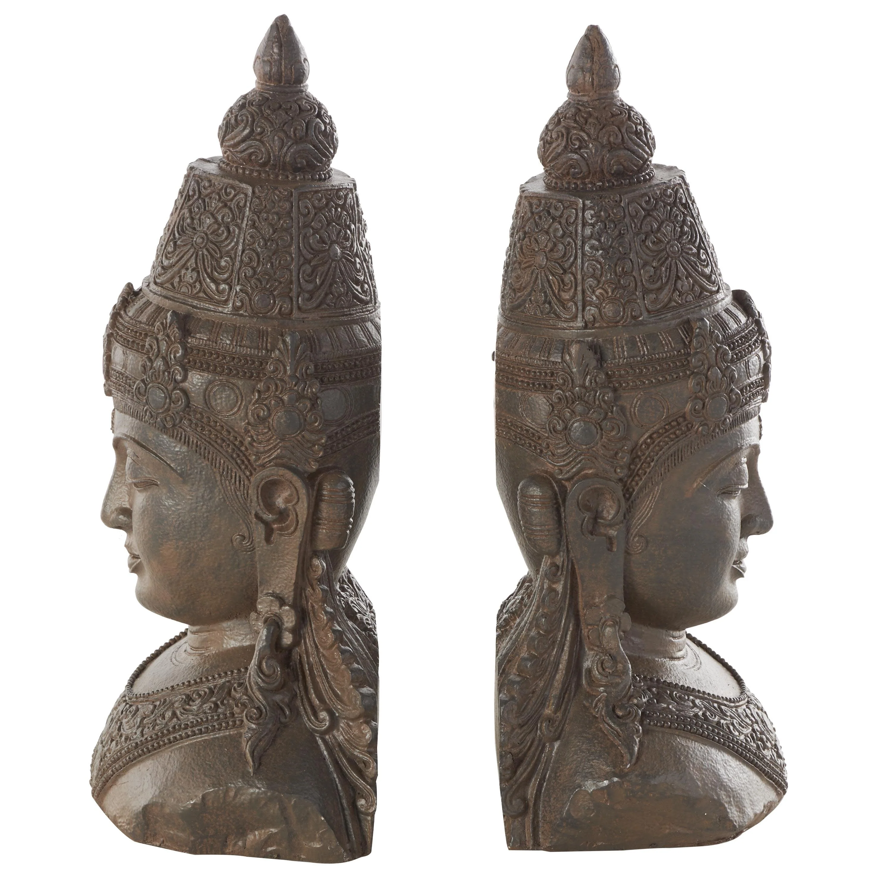 Resin Buddha Weathered Decorative Bookends with Intricate Carvings - Set of 2 Bronze - Roche River Decor