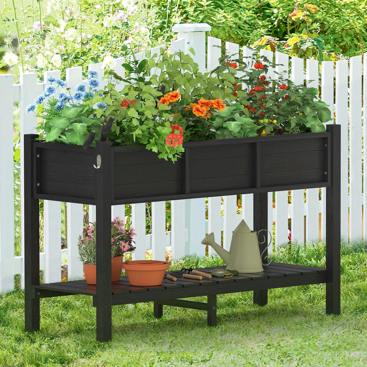 LUE BONA Plastic Raised Garden Bed with Legs Elevated Planter Box for Backyard, Patio, or Balcony - 46.5