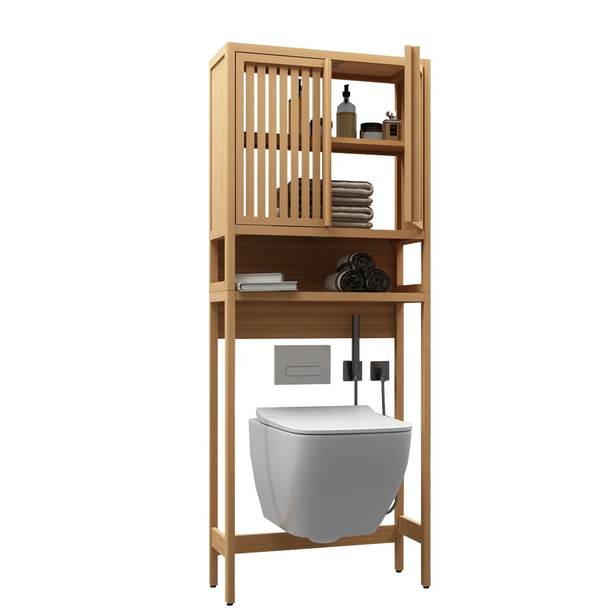 Bamboo Over The Toilet Storage Cabinet with Shelf and Double Doors