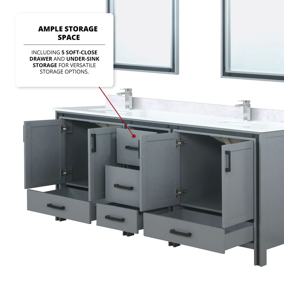 Ziva 80 in W x 22 in D White Double Bath Vanity, White Quartz Top, Faucet Set and 30 in Mirrors
