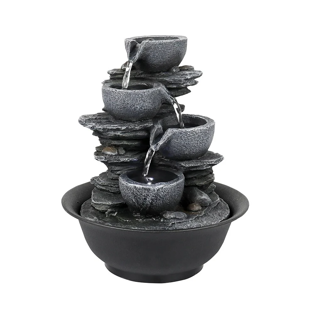 10.6-Inch H 4-Tier Bowls Cascading Tabletop Fountain with LED Light