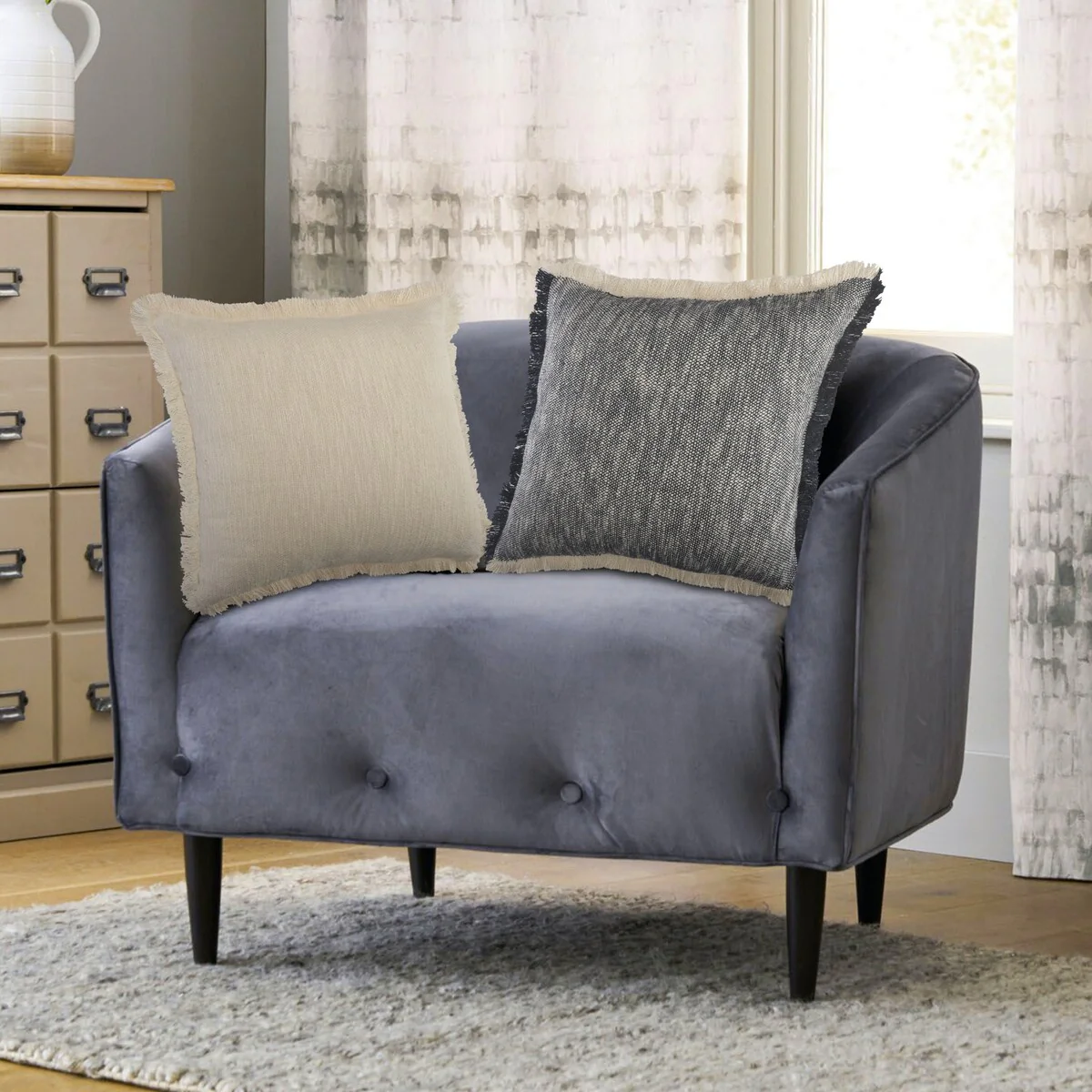 Sevita Blue Solid Cotton Throw Pillow, Set of 2