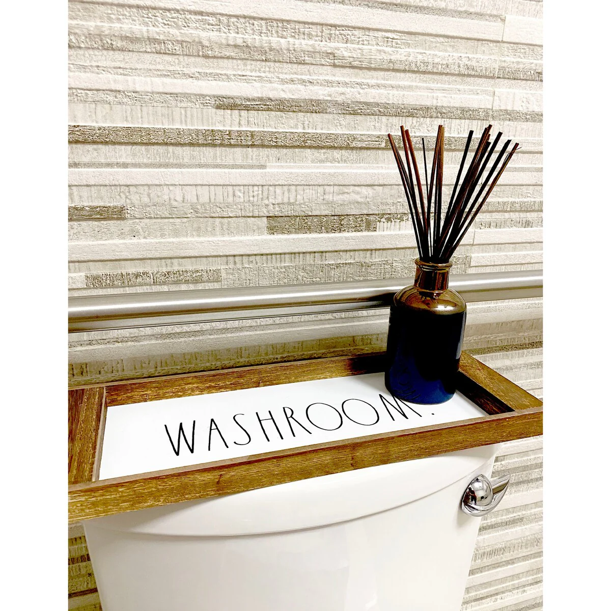 Rae Dunn Bathroom Organizer Tray - Toilet Tank Tray - Dark Wood Tone