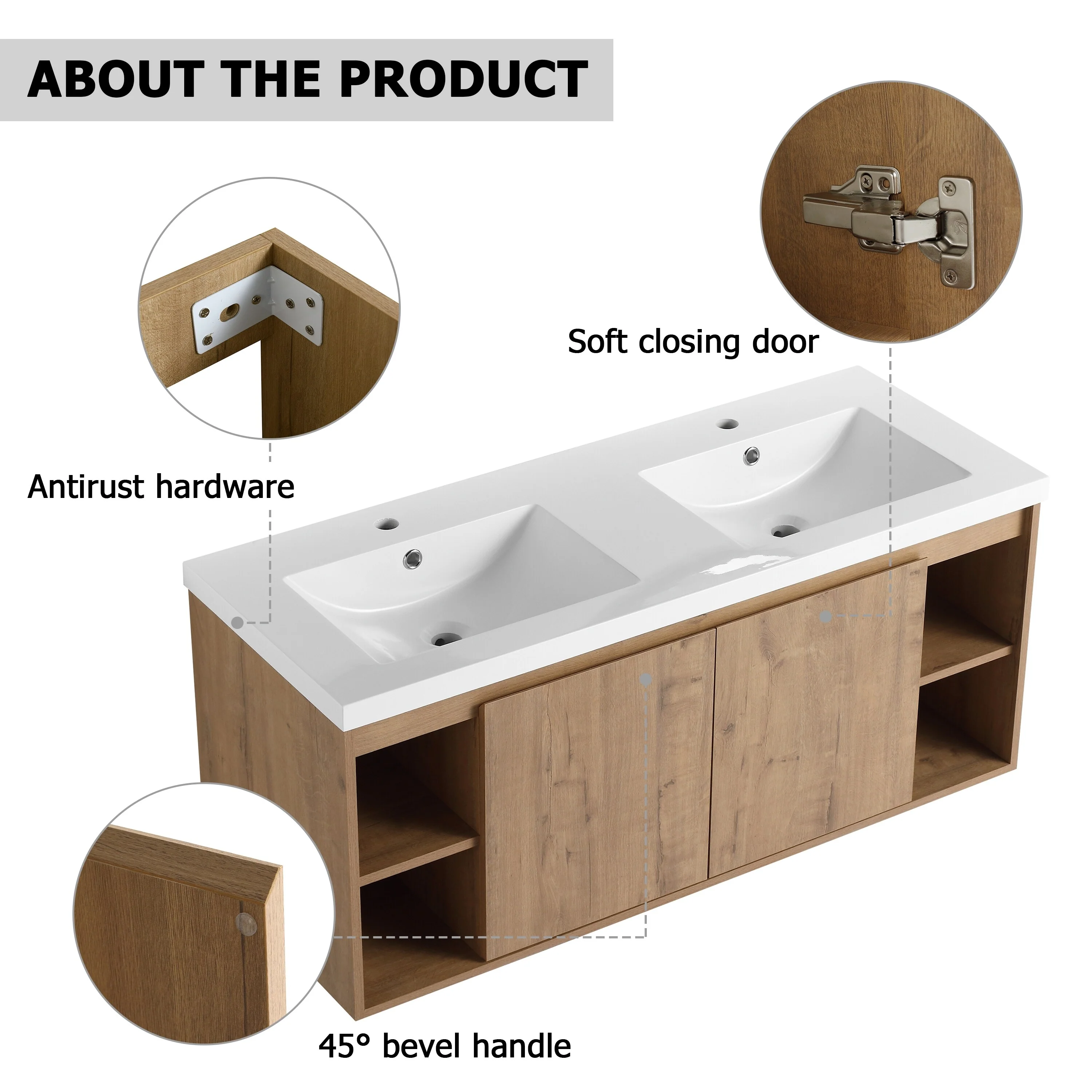 BNK Double Sink Bathroom Vanity in 48 Inch,Bathroom Cabinet with Soft Close Doors&Shelves