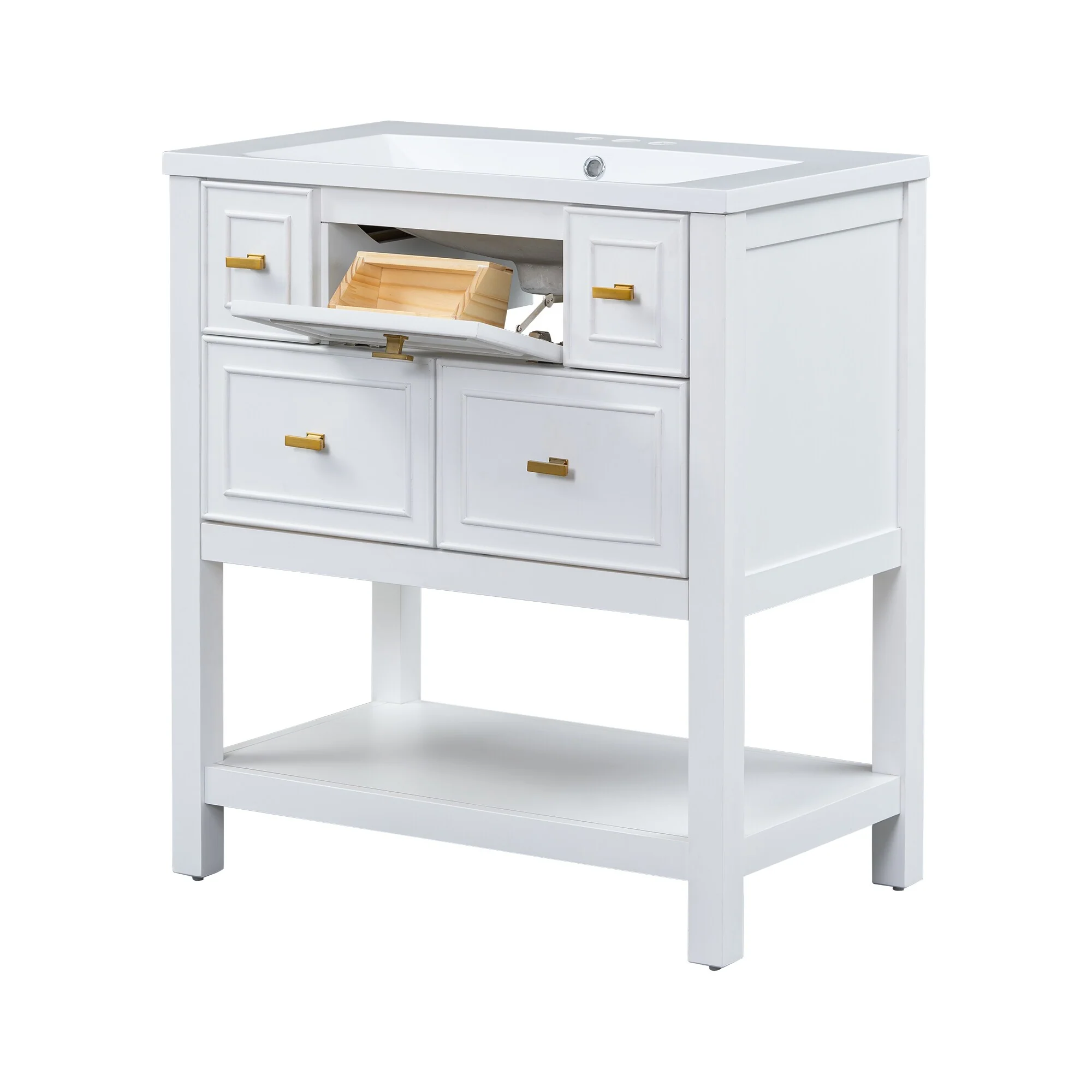 Free Standing Single Bathroom Vanity with 5 Drawers Bathroom Storage Cabinet