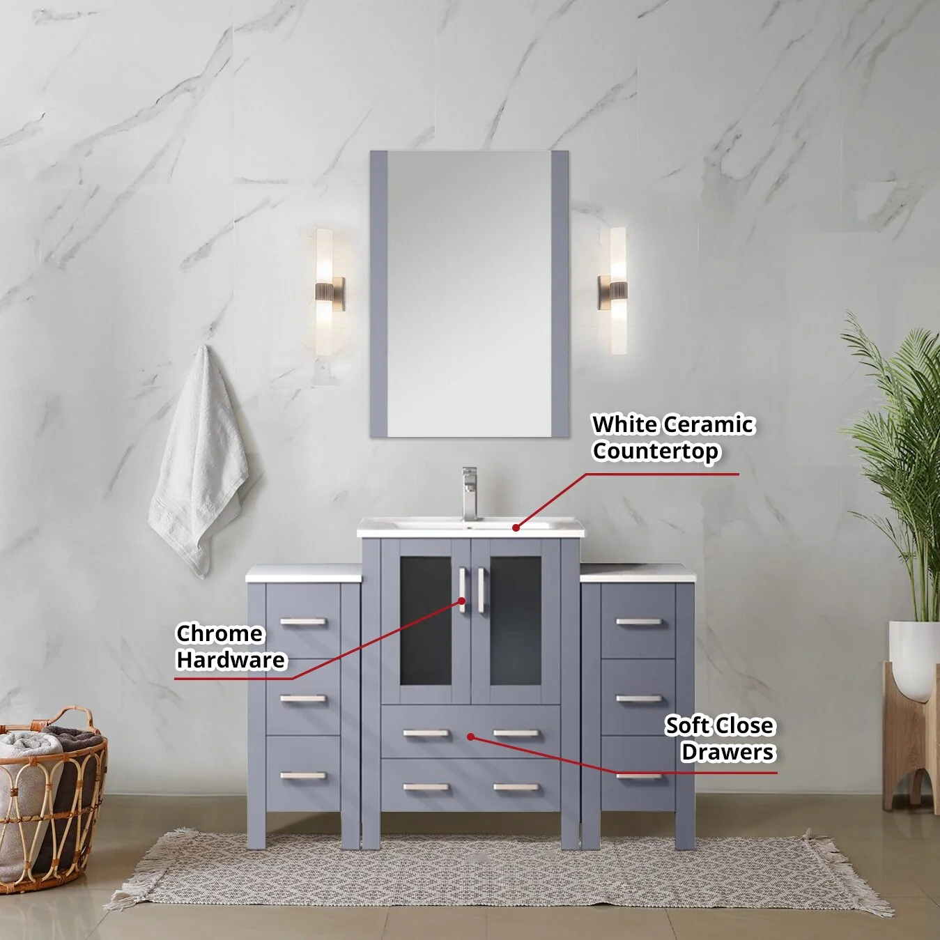 Volez Bath Vanity with Side Cabinet and Mirror