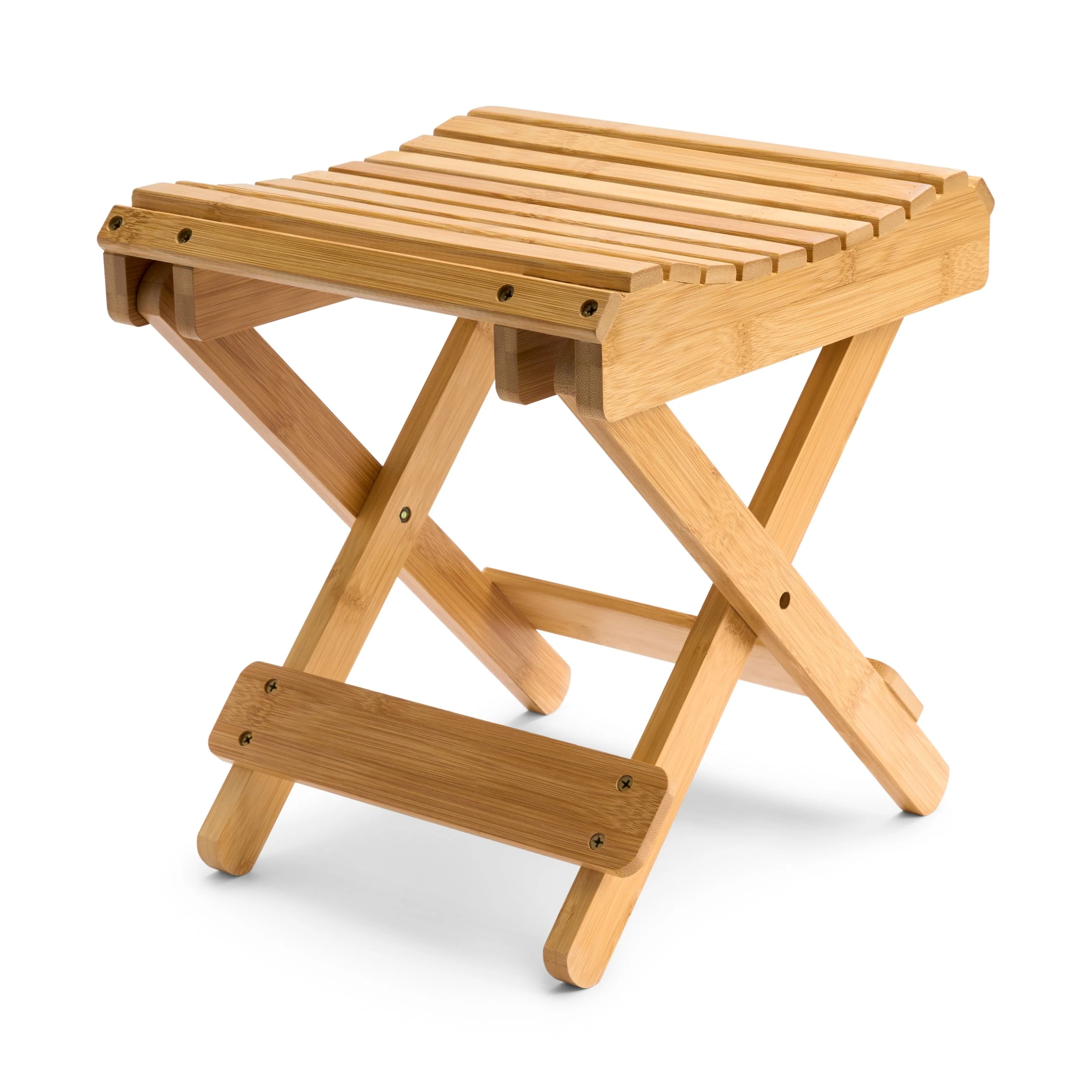Bamboo Wooden Folding Step Stool Bench for Shower Foot Rest Bath Chair - 25