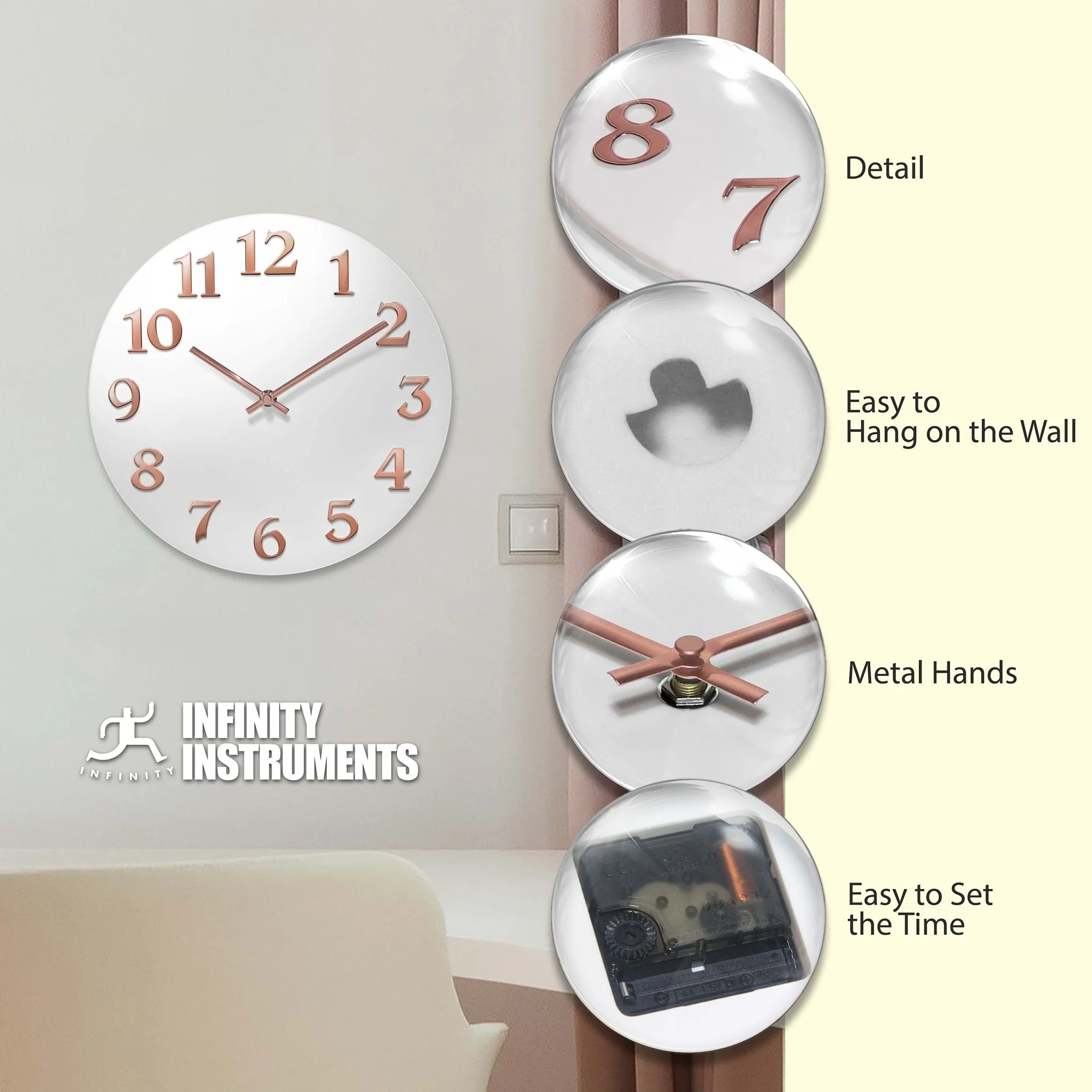 Infinity Instruments Vogue 12-inch Round Wall Clock - 12 x 1.25 x 12