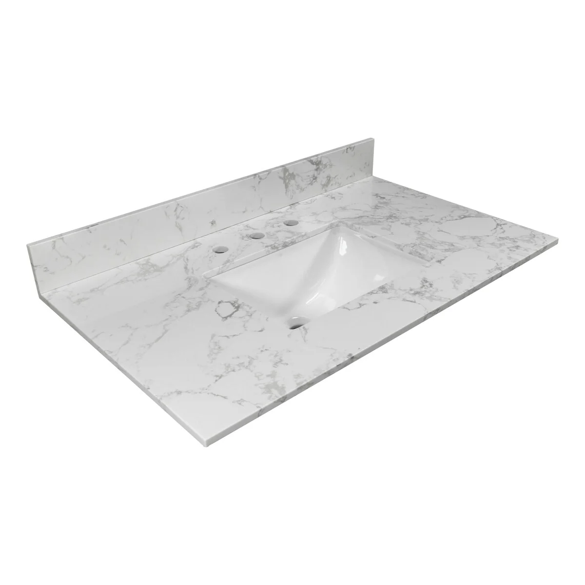 31 in./ 37 in./ 43 in./ 49 in. Carrara White Engineered Stone Bathroom Vanity Top with Ceramic Sink