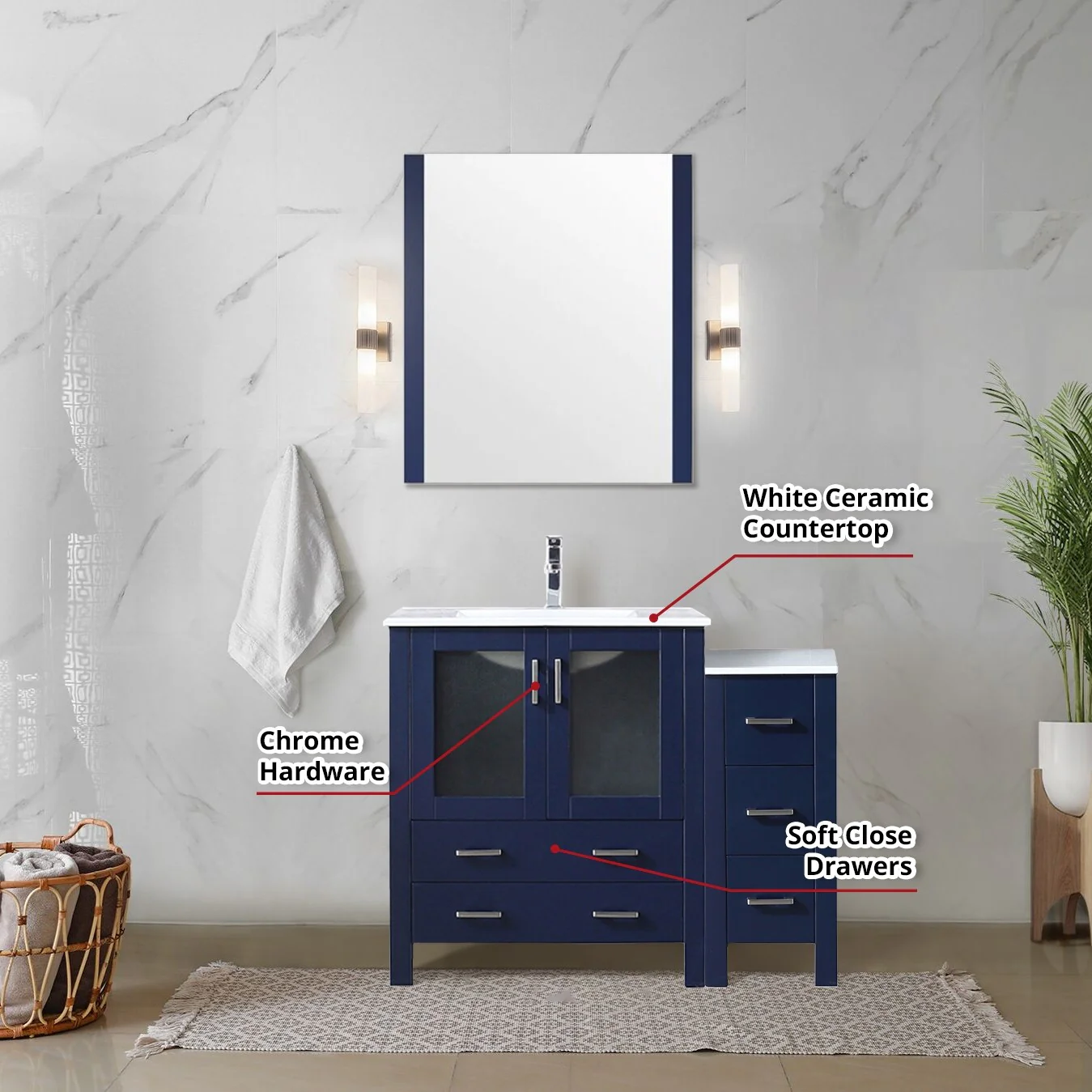 Volez Bath Vanity with Side Cabinet and Mirror