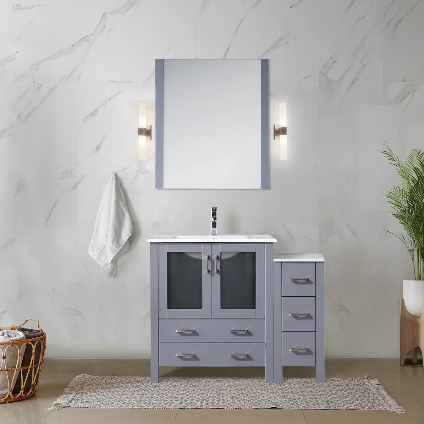 Volez Bath Vanity with Side Cabinet and Mirror