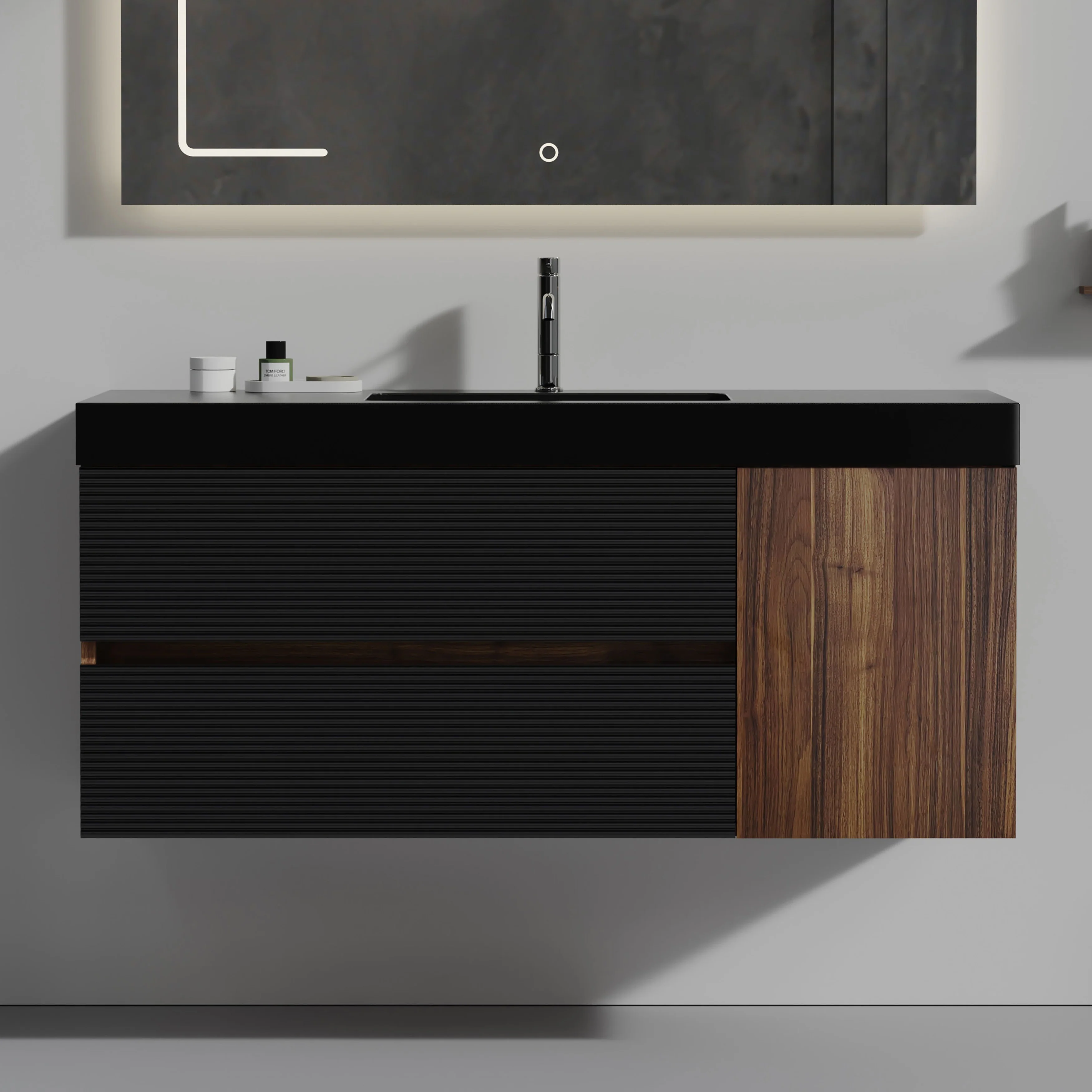 CITTANEO Grace 36'' Modern Floating Bathroom Vanity with Black Sink and Integral Basin
