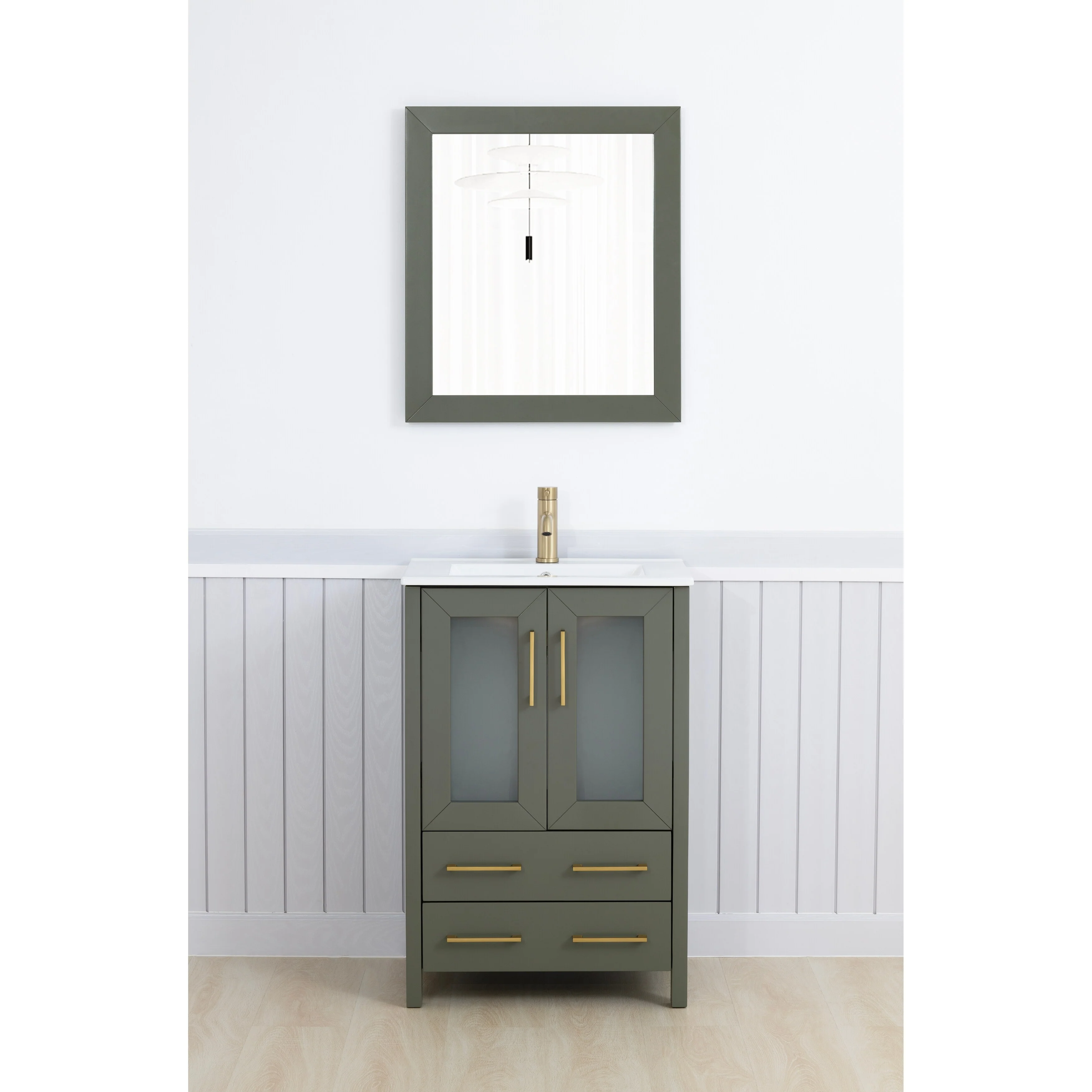 Vanity Art 24-Inch Single Sink Bathroom Vanity Set 2 Drawers, 1 Cabinet, 1 Shelf, Soft-Closing Doors with Free Mirror