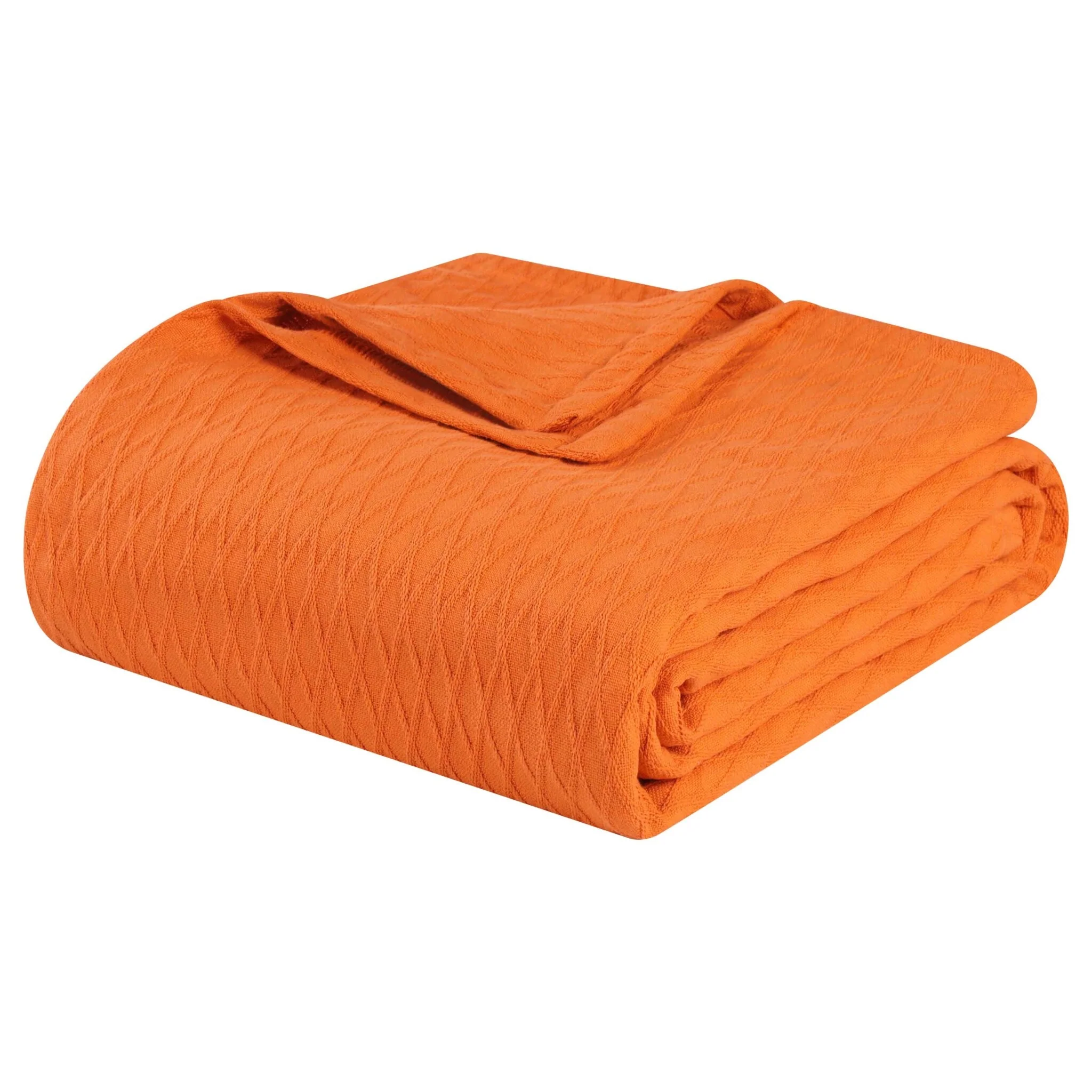 HomeRoots California King Burnt Orange Cotton Woven Geometric Blanket