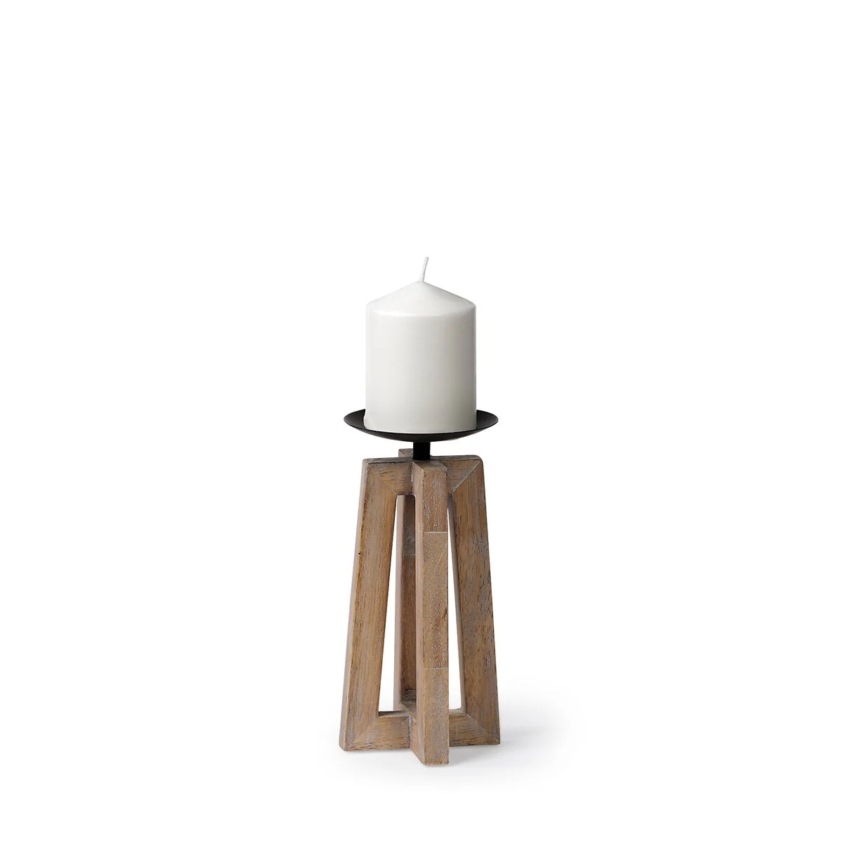 Astra Small Light Brown Wood Pedestal Base Table Candle Holder - 4.3L x 4.3W x 9.1H
