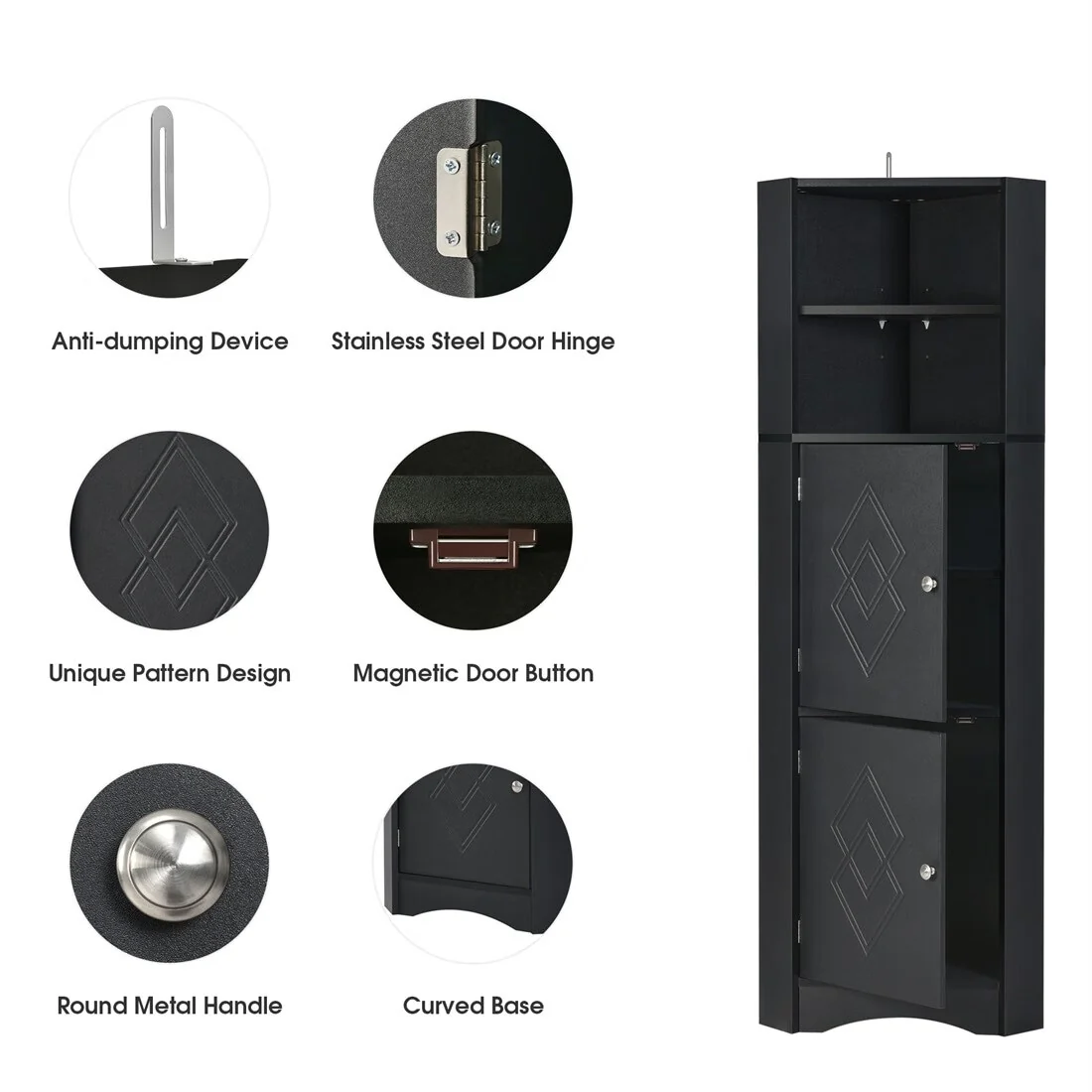 Merax Freestanding Tall Bathroom Corner Cabinet with Adjustable Shelves
