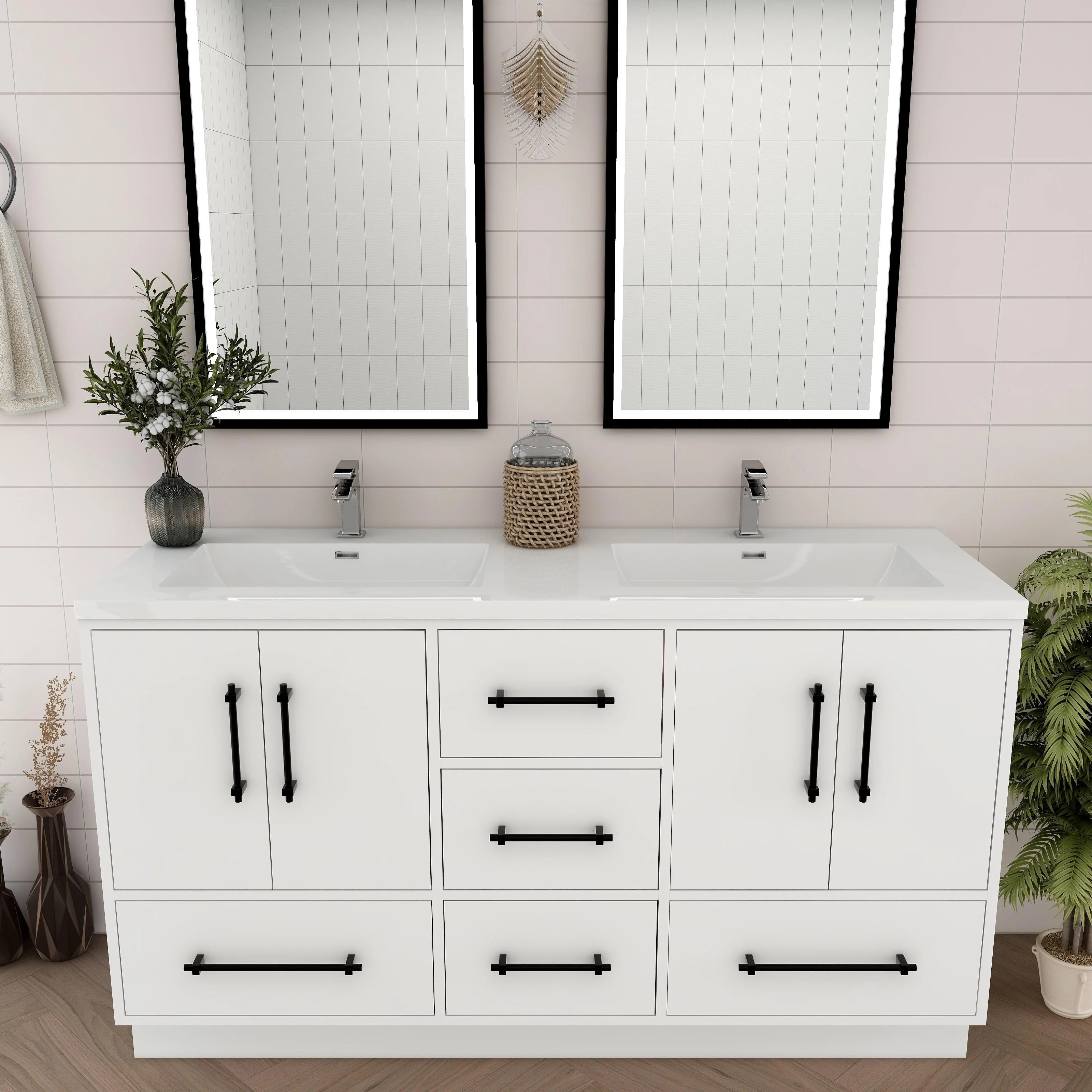 Victoria 60'' Freestanding Vanity with Double Reinforced Acrylic Sink - 59.5
