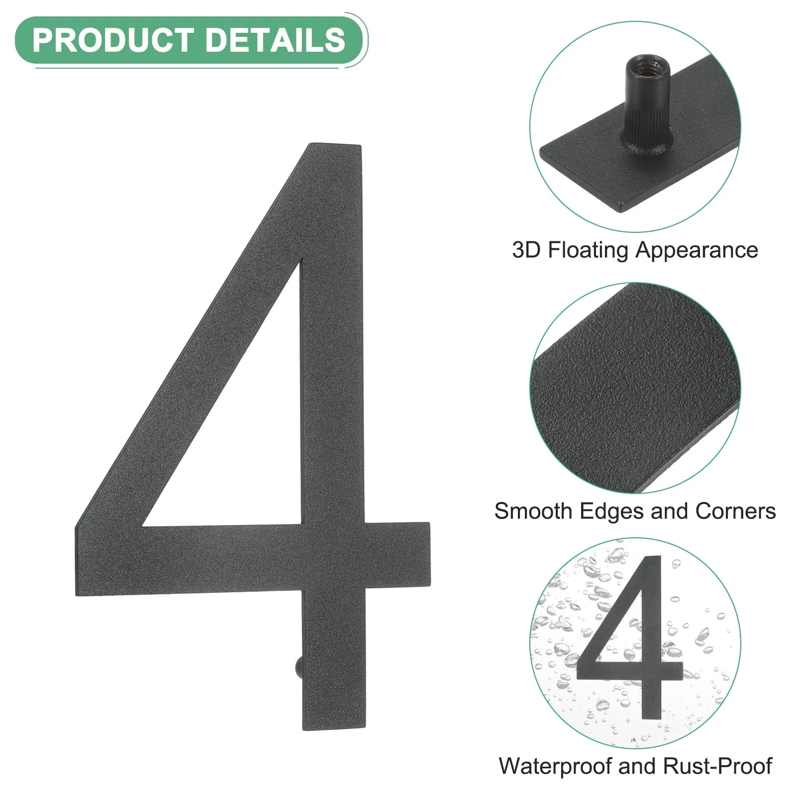 6 Inch Floating House Numbers, Modern House with Nail Kit Black