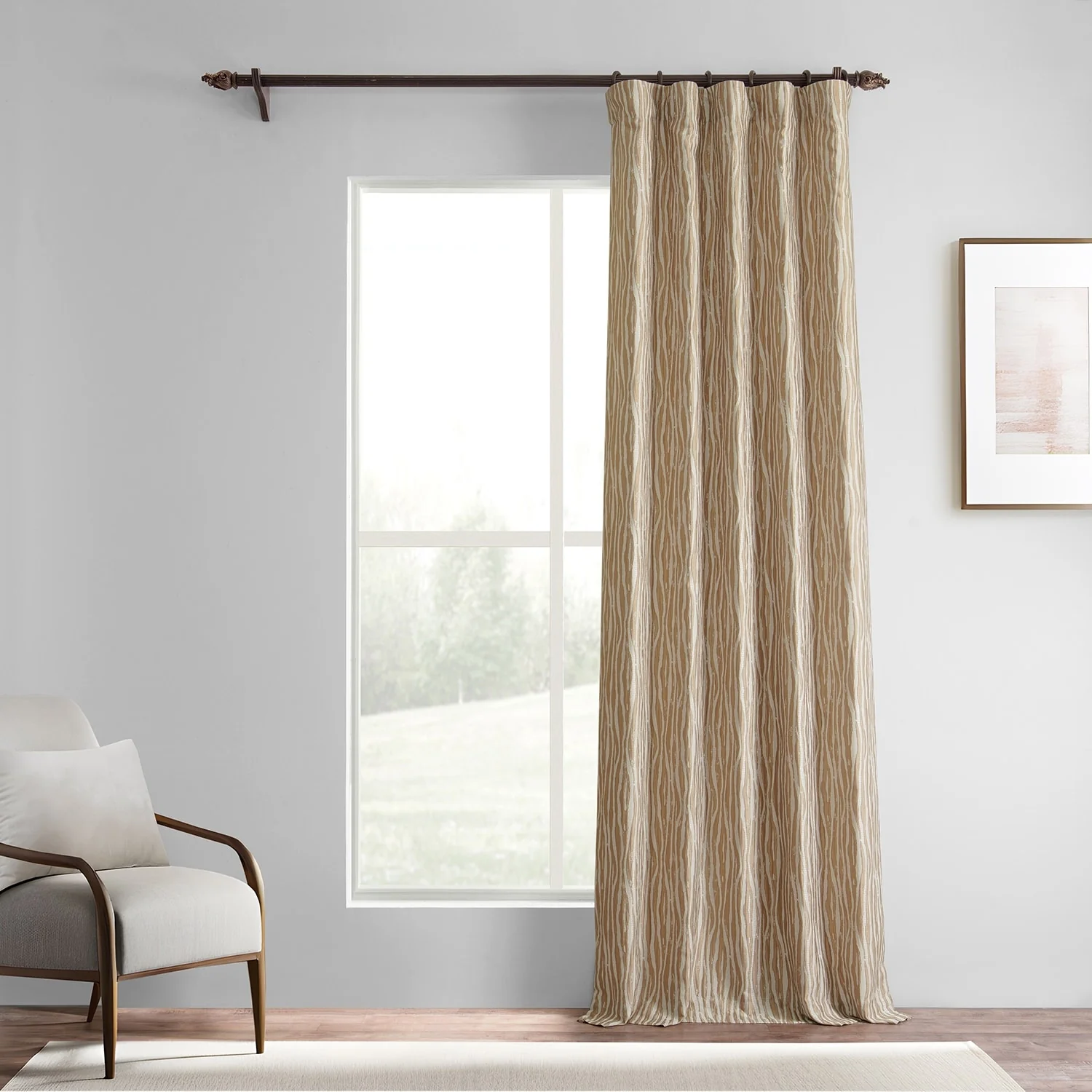 Exclusive Fabrics Jacquard Faux Silk Curtains - 1 Panel Room Darkening Curtain