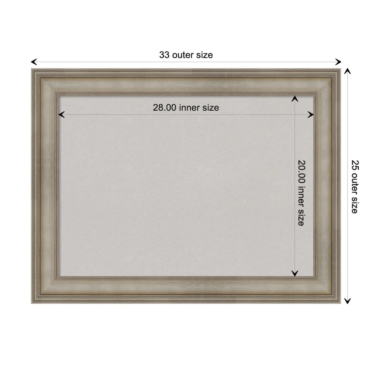 Mezzanine Antique Silver Narrow Wood Framed Grey Corkboard Bulletin Board
