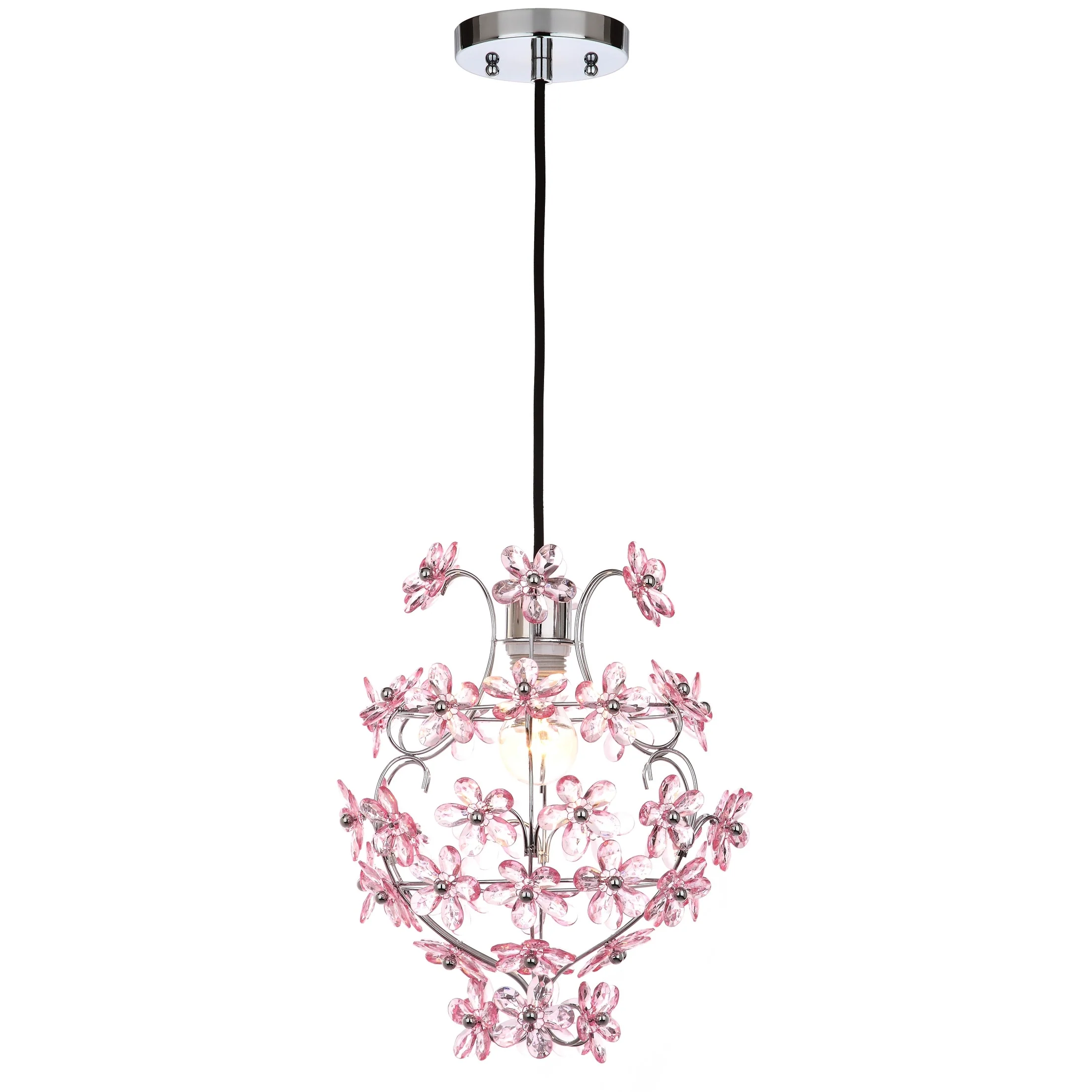SAFAVIEH Lighting 12-inch Raz Floral Chrome/ Pink Adjustable Pendant Lamp - 12