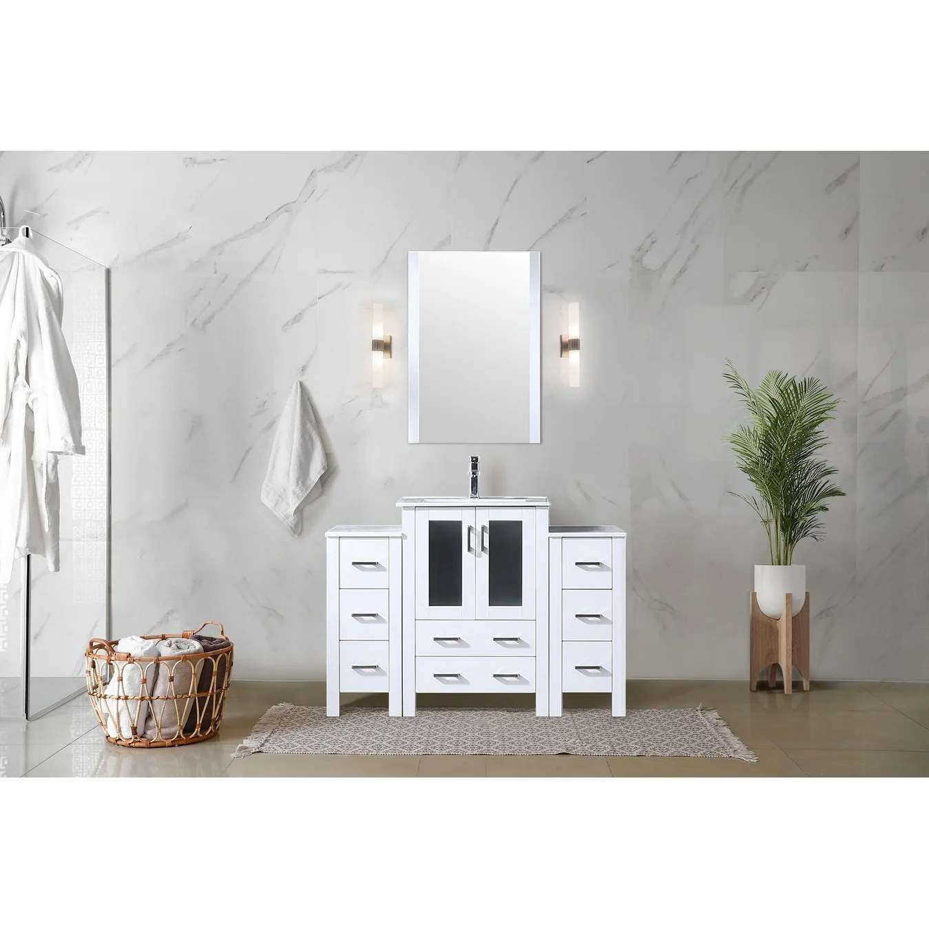Volez Bath Vanity with Side Cabinet and Mirror