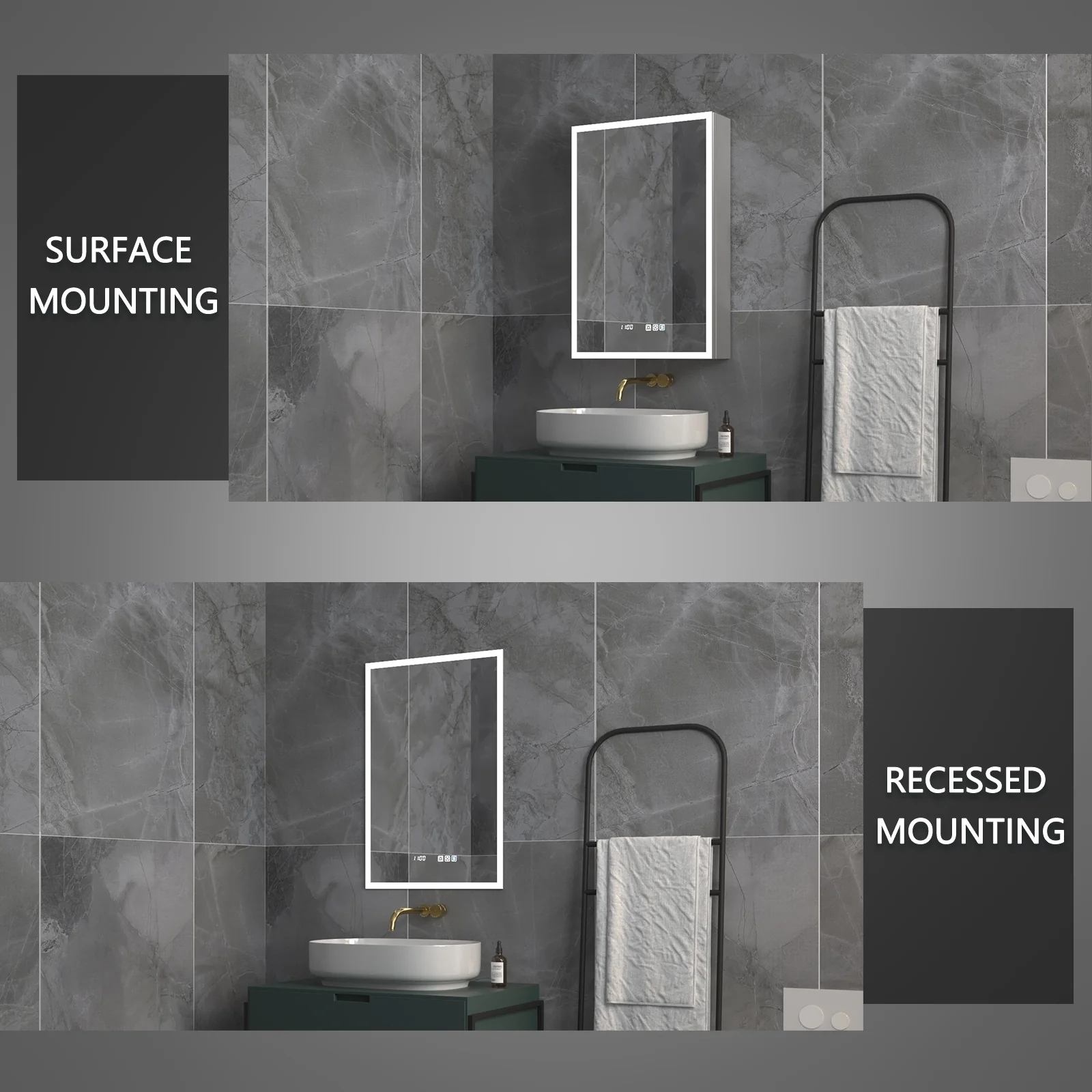 ExBrite Led Lighted Medicine Cabinet Recessed or Surface with Mirrors