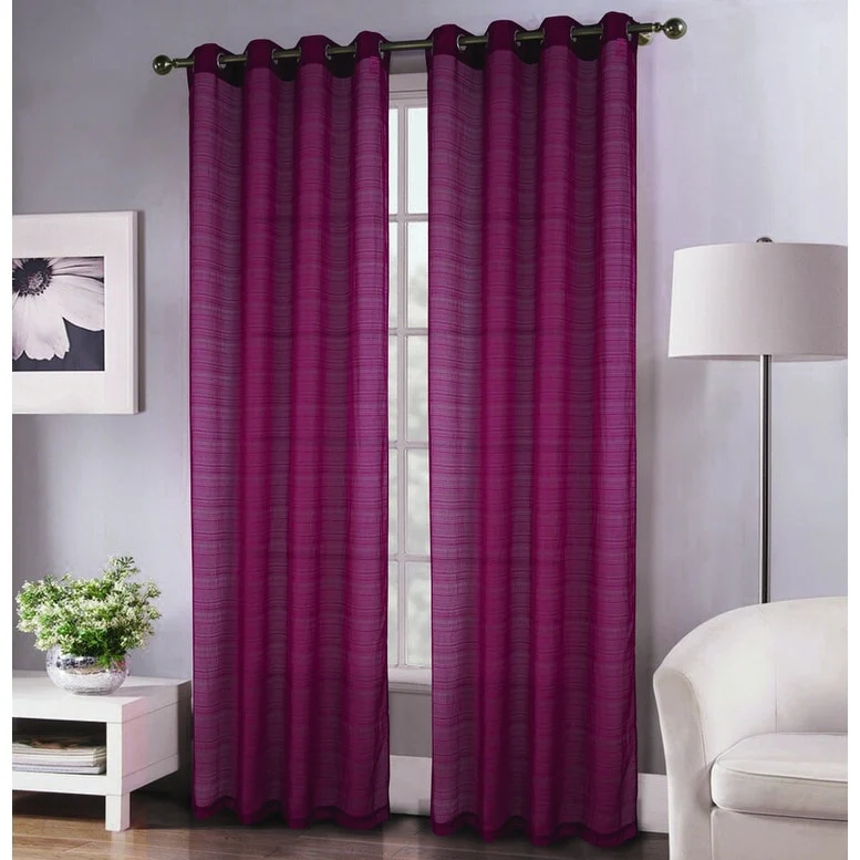 Erica Striped Doily Single Grommet Curtain Panel - (1x) 54 x 90 in. - (1x) 54 x 90 in.
