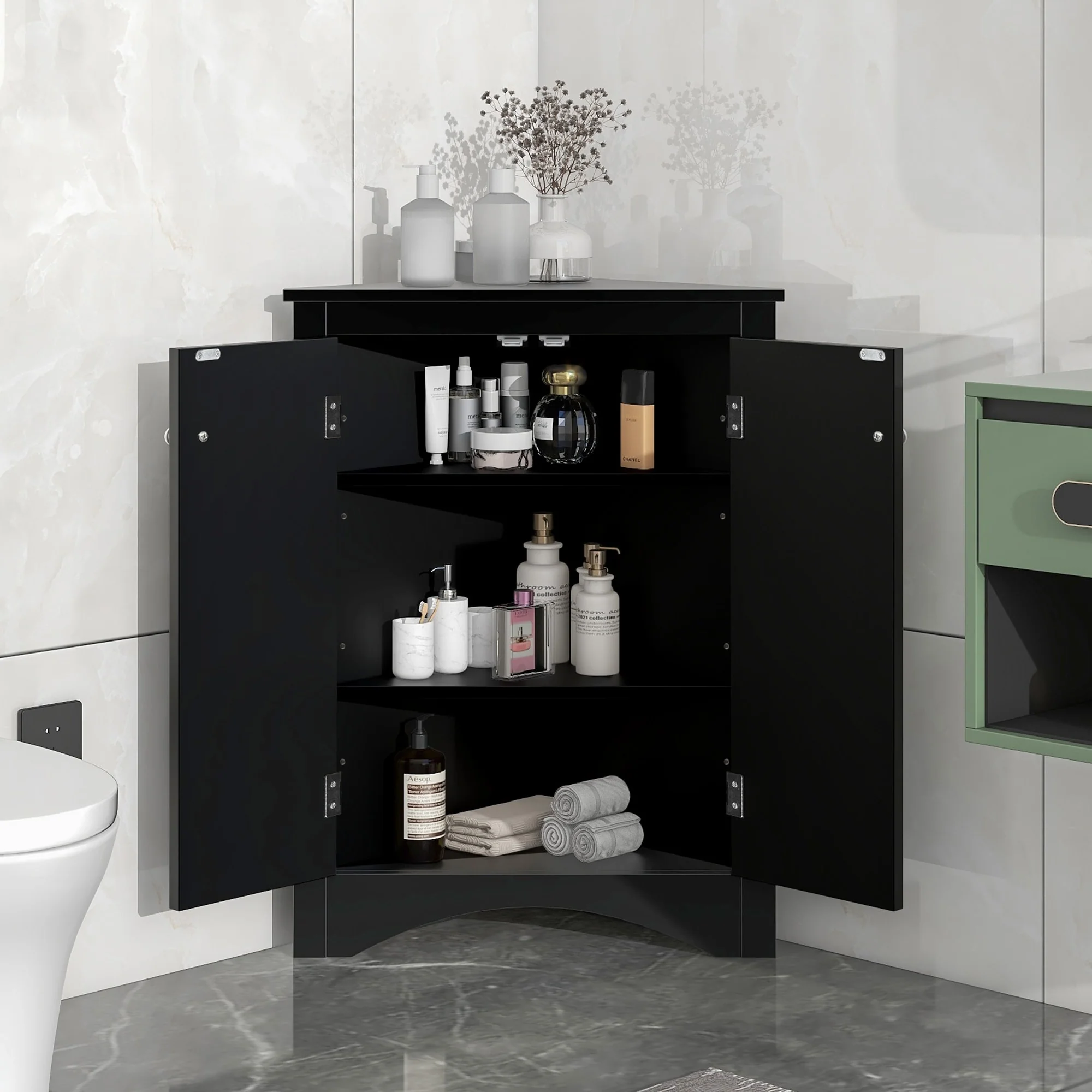 17.2 in. W x 17.2 in. D Triangle Bathroom Storage Cabinet with Adjustable Shelves