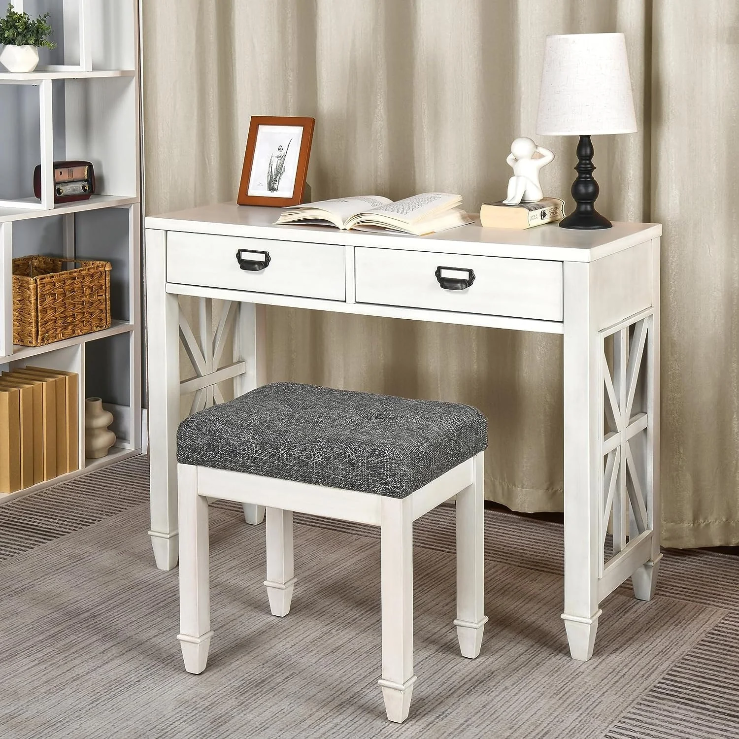 Vanity Stool Bench with Solid Wood Leg