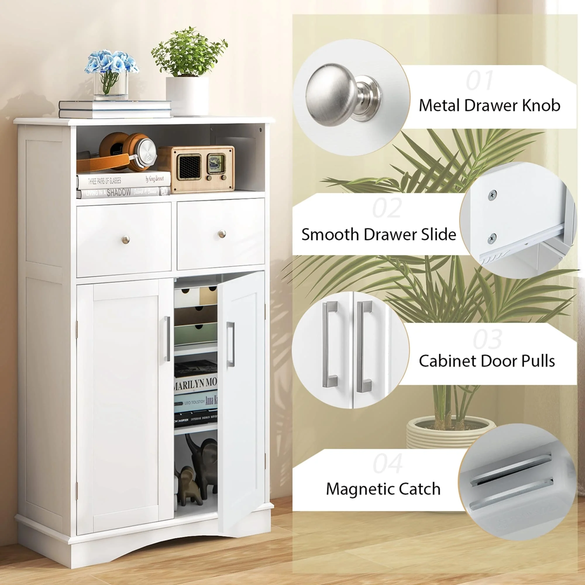 Costway Bathroom Floor Cabinet Freestanding Storage Cabinet with 2 - See Details