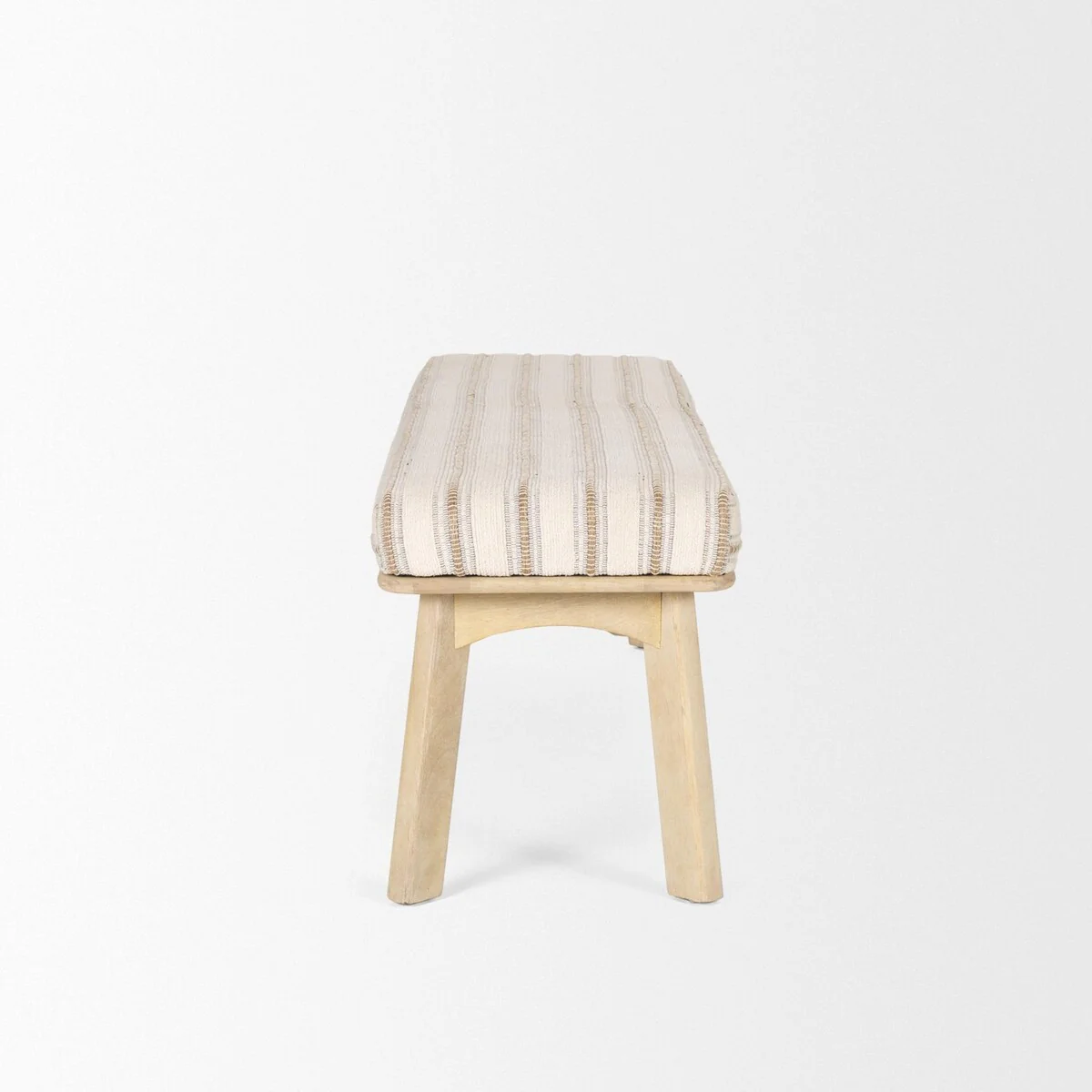 Taimo White Washed Light Brown Wood w/ Striped Fabric Seat Bench - 62.2L x 17.0W x 19.3H