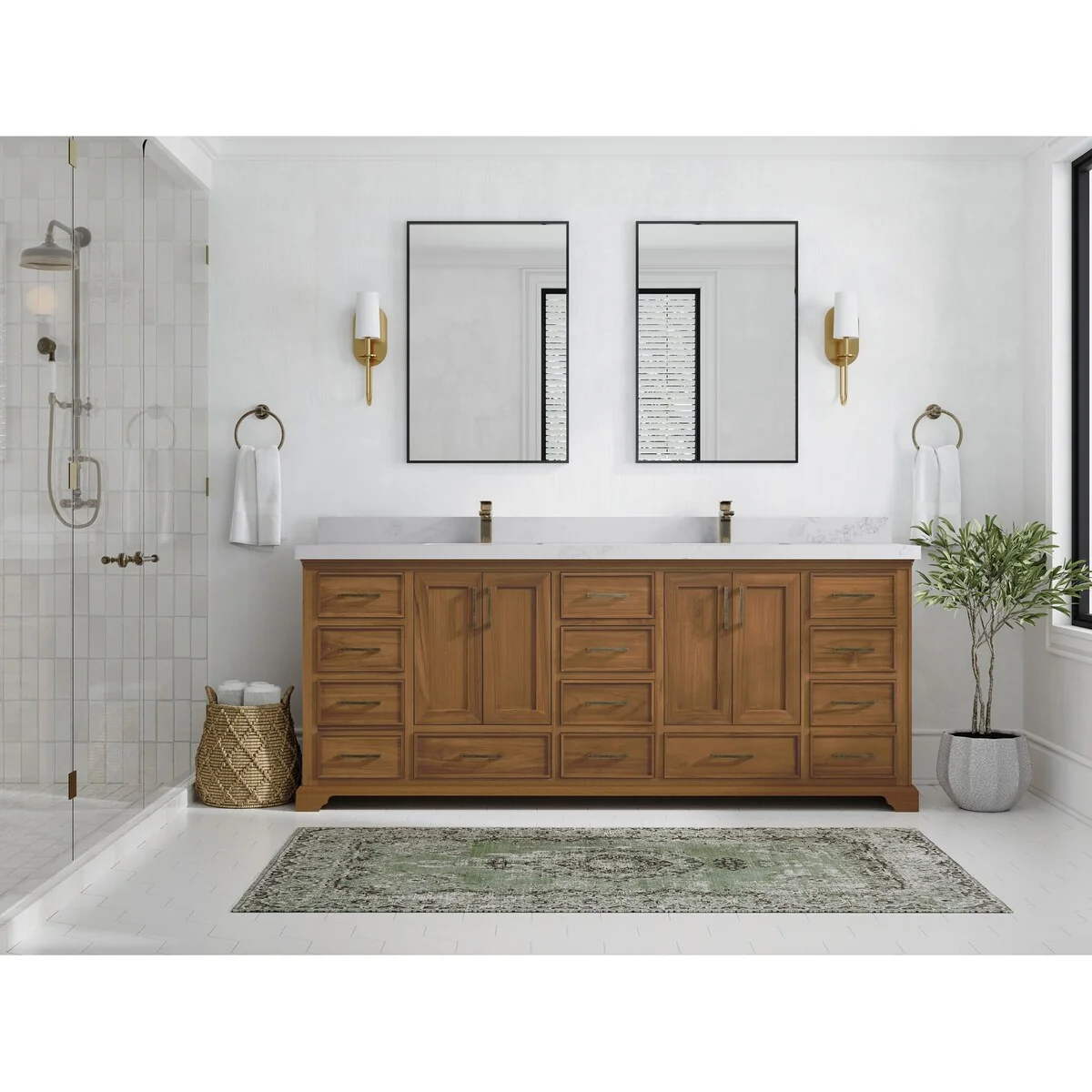 Willow Collections 84 in. W x 22 in. D Charlotte Teak Double Sink Bathroom Solid Teak Vanity with Countertop