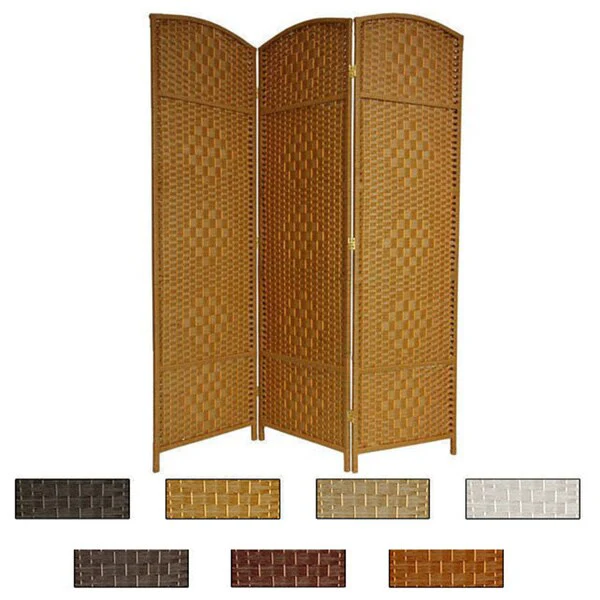 Handmade Wood and Fiber Diamond Weave 6-foot Room Divider
