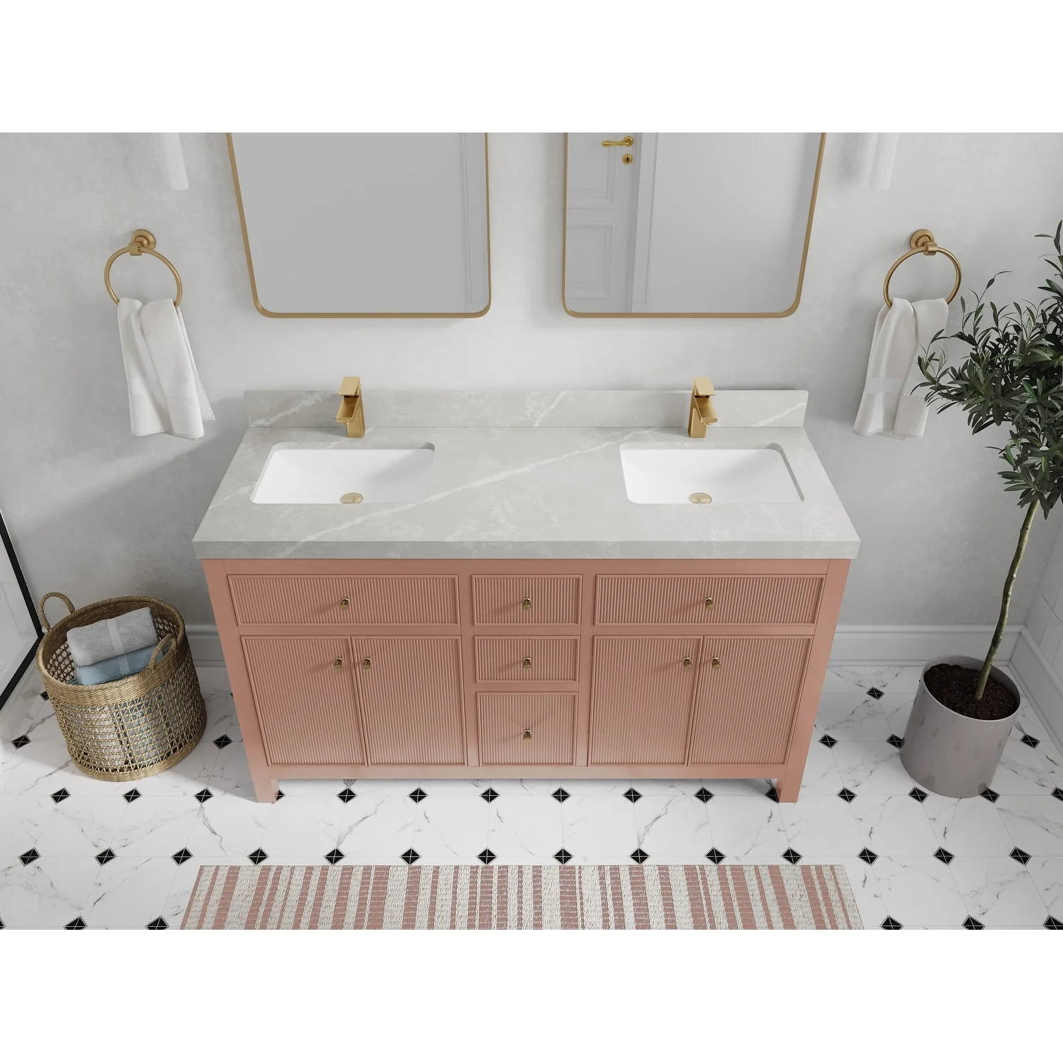 Willow Collections 60 in. W x 22 in D. Sonoma Free Standing Reeded Double Sink Bathroom Vanity with Countertop