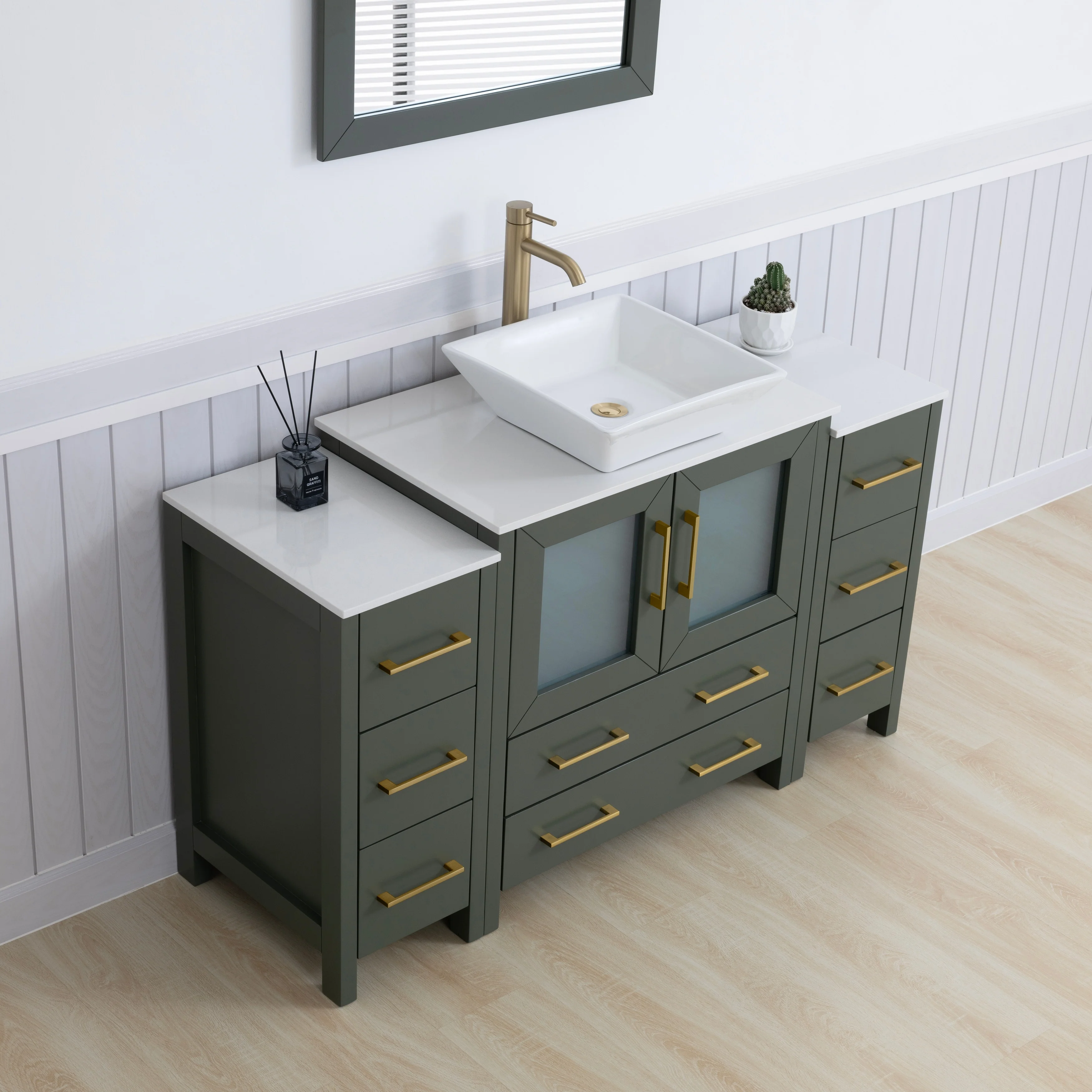 Vanity Art 54-inch Single Sink Bathroom Vanity Set with Engineered Marble Top and Free Mirror - 54 x 18.5 x 36 Inches